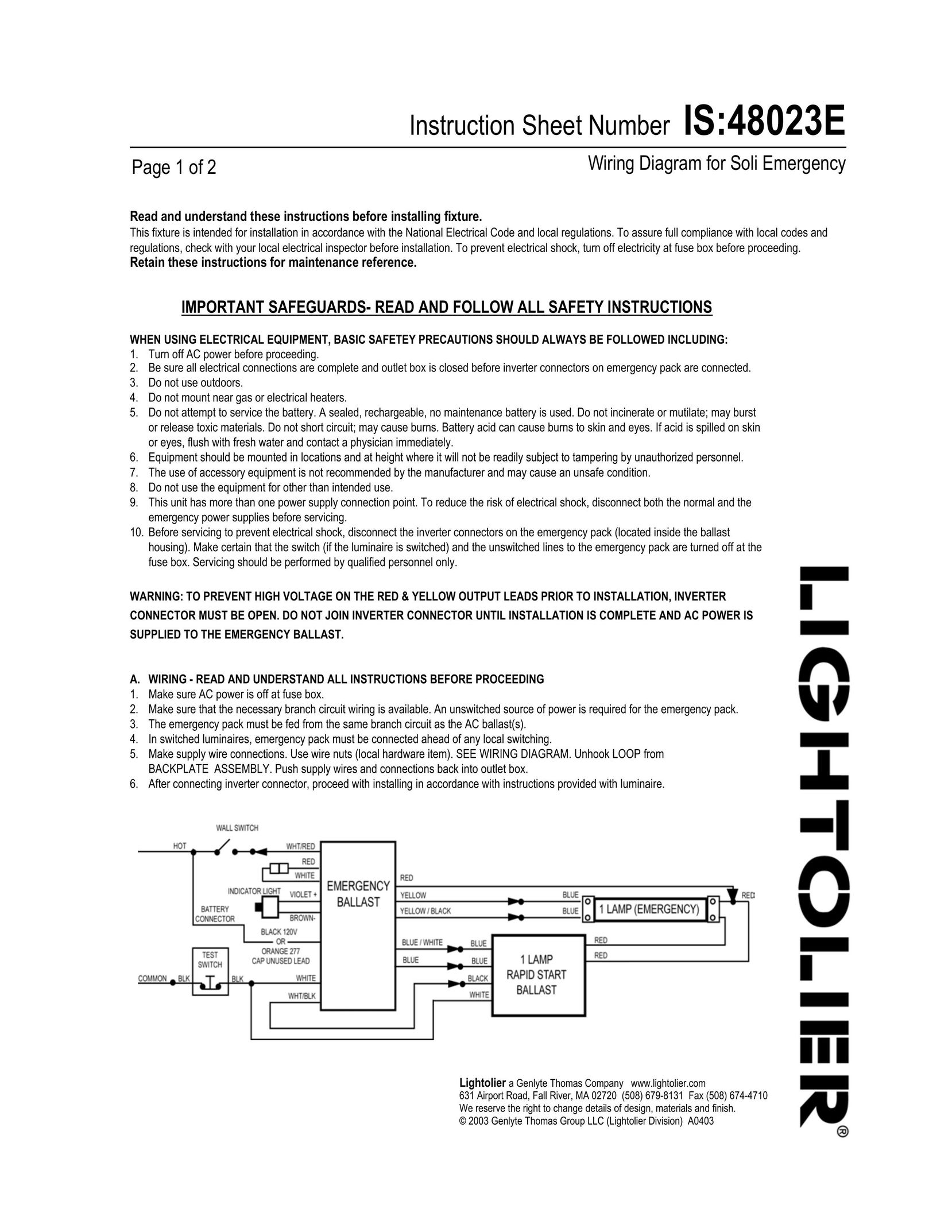 Lightolier 48023E Work Light User Manual