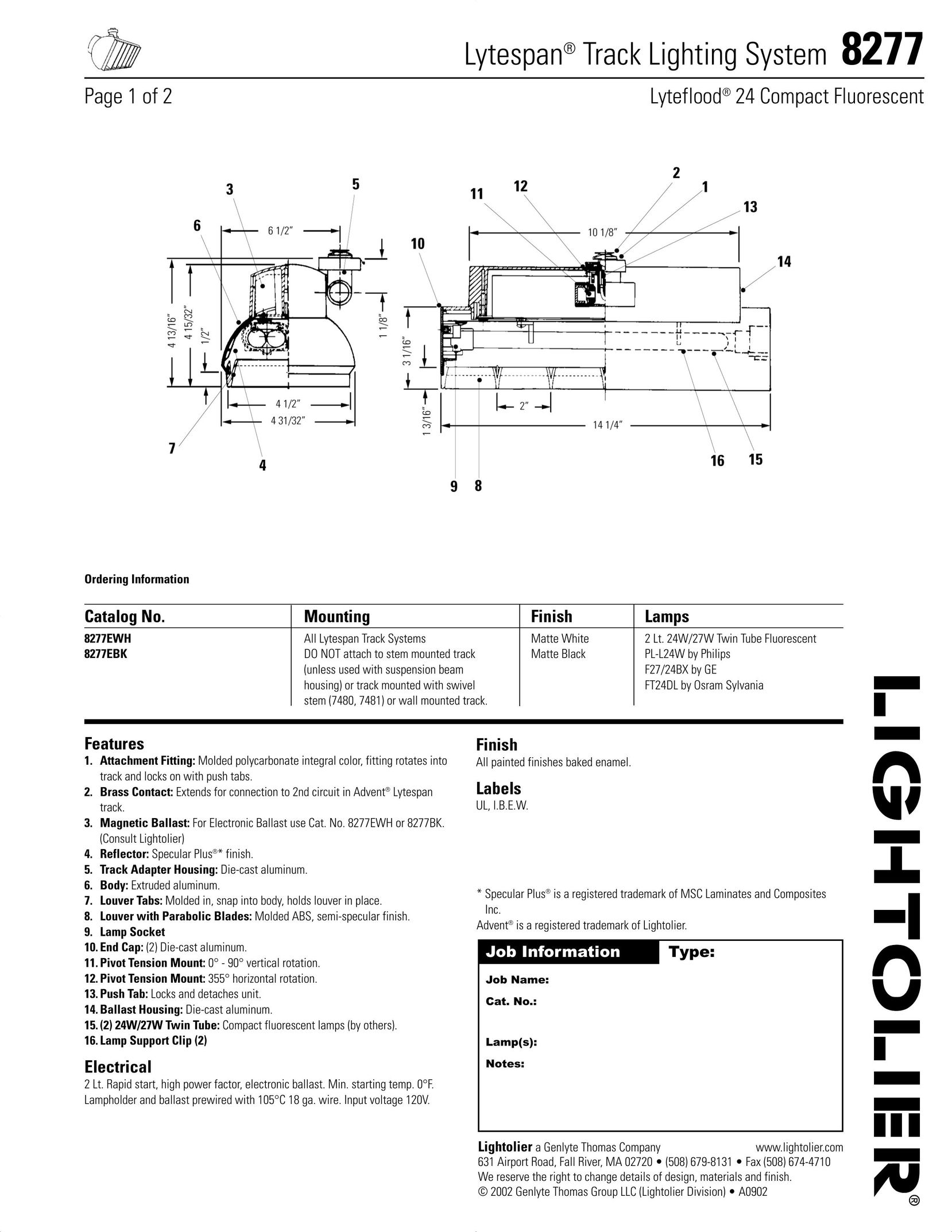 Lightolier 8277 Work Light User Manual