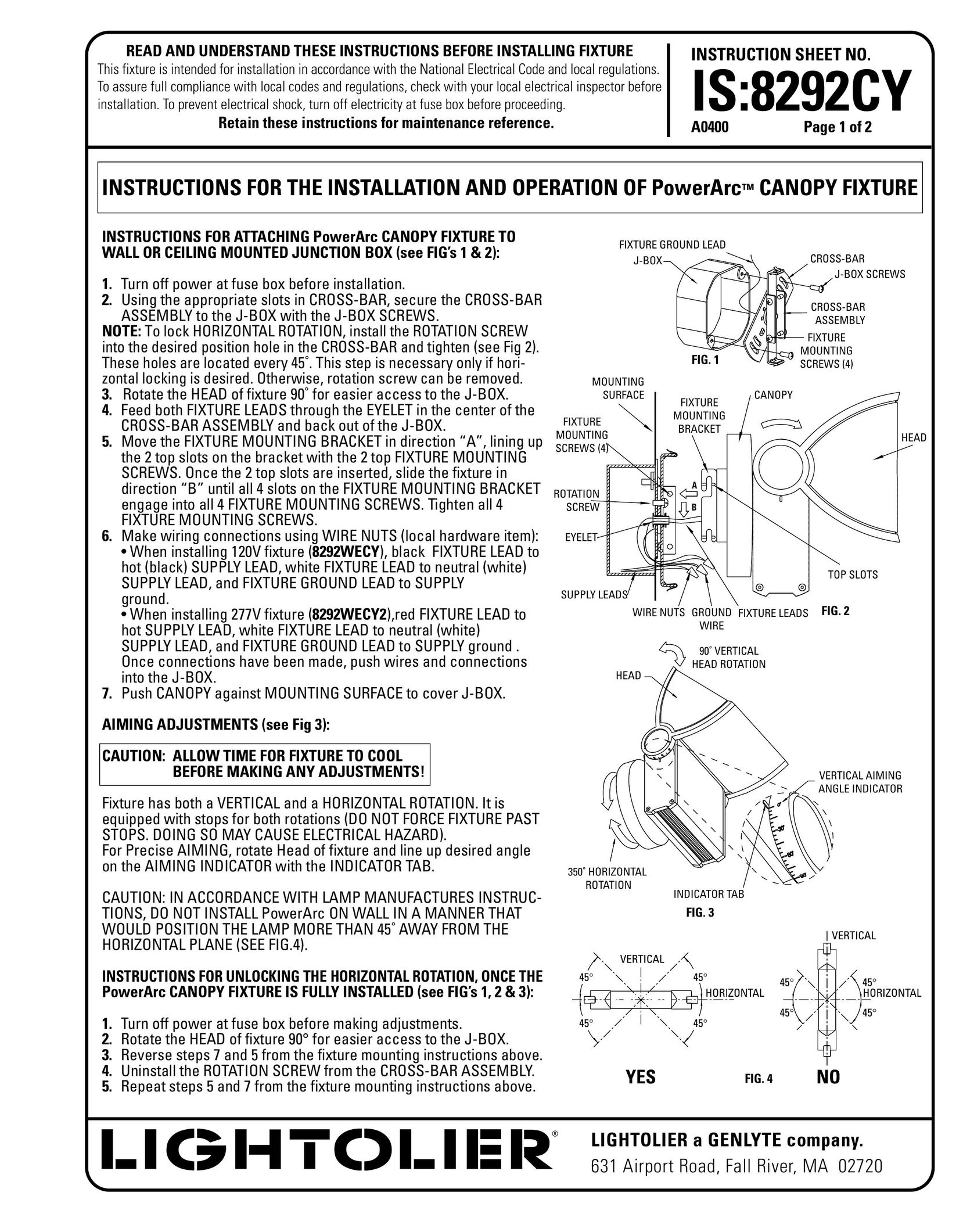 Lightolier 8292CY Work Light User Manual