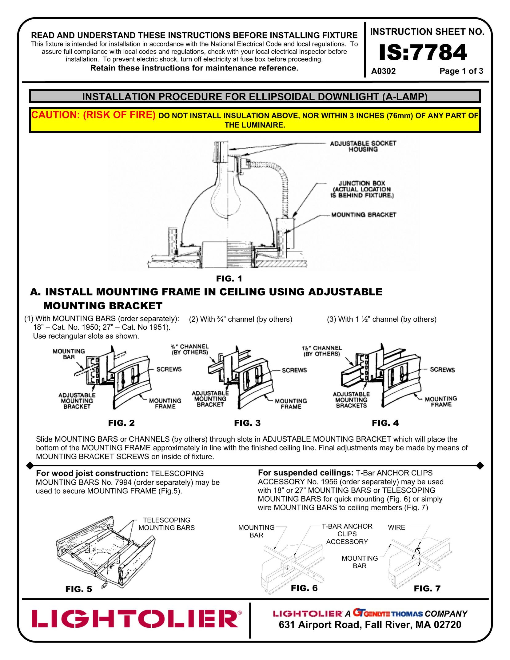 Lightolier A0302 Work Light User Manual