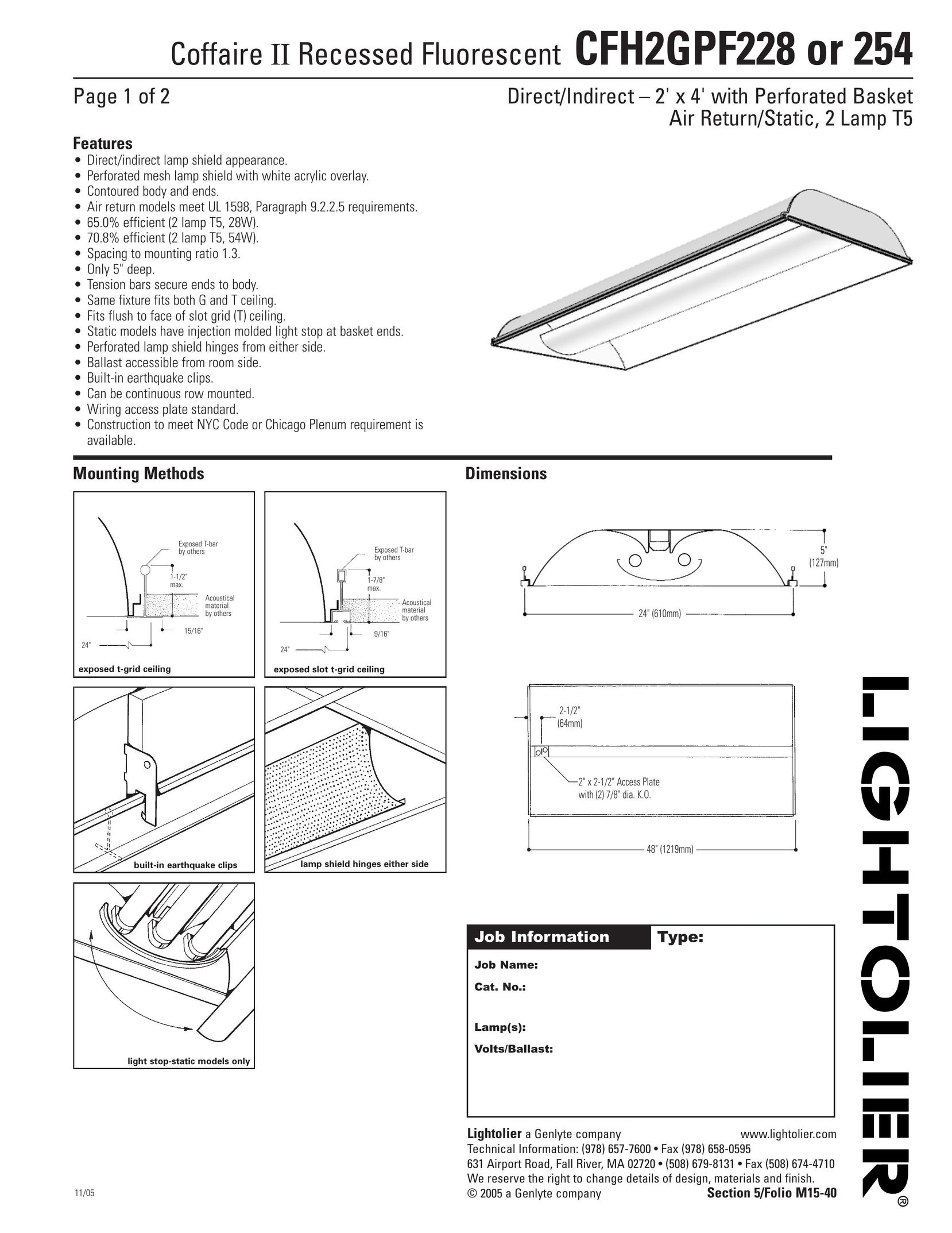 Lightolier CFH2GPF228 Work Light User Manual