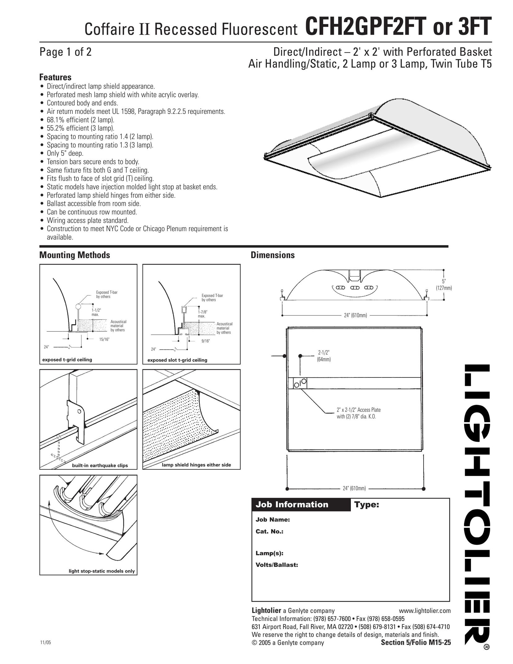 Lightolier CFH2GPF3FT Work Light User Manual