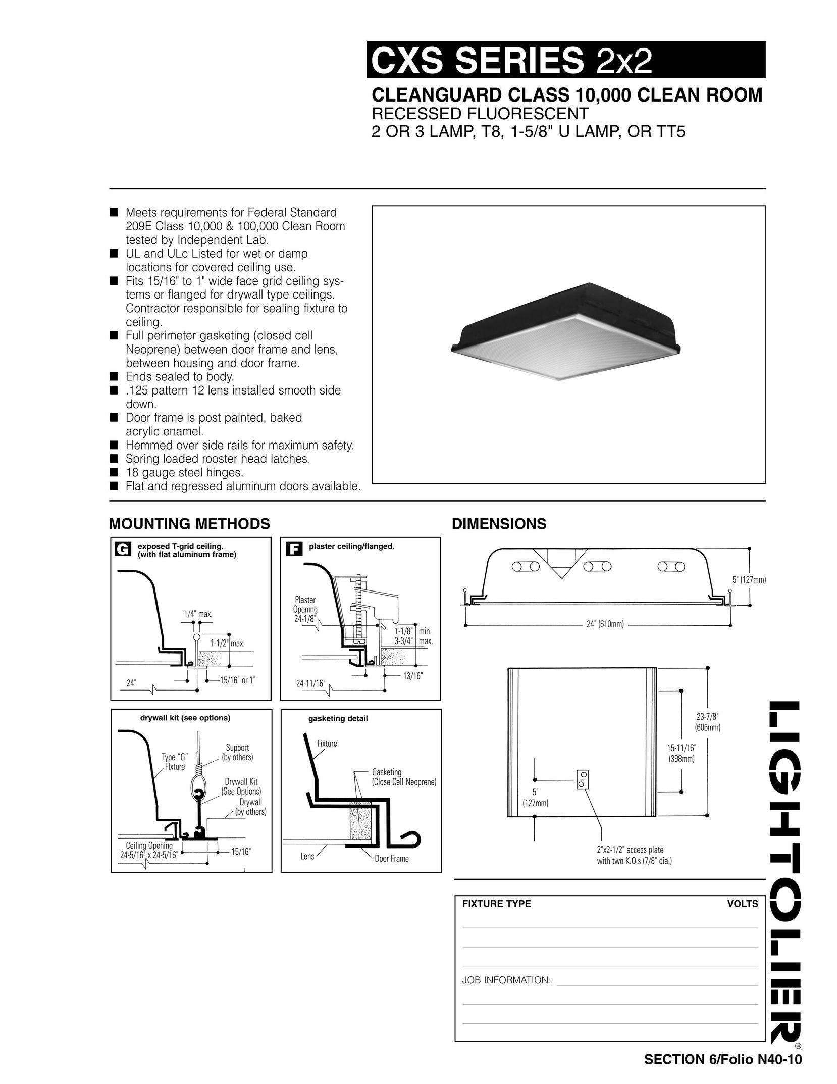 Lightolier CXS Series 2x2 Work Light User Manual
