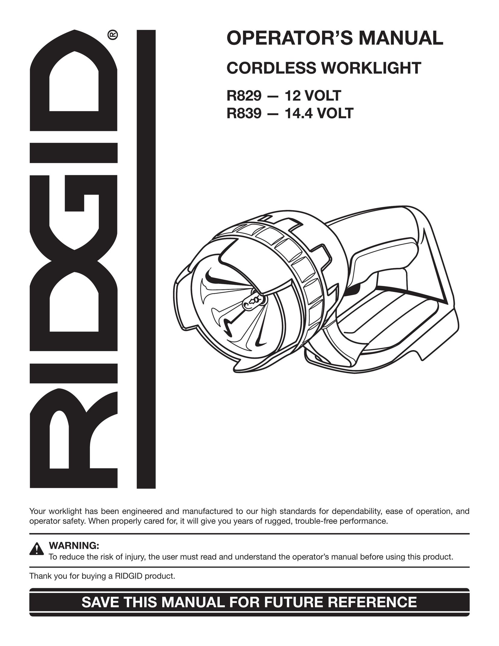 RIDGID R829 Work Light User Manual