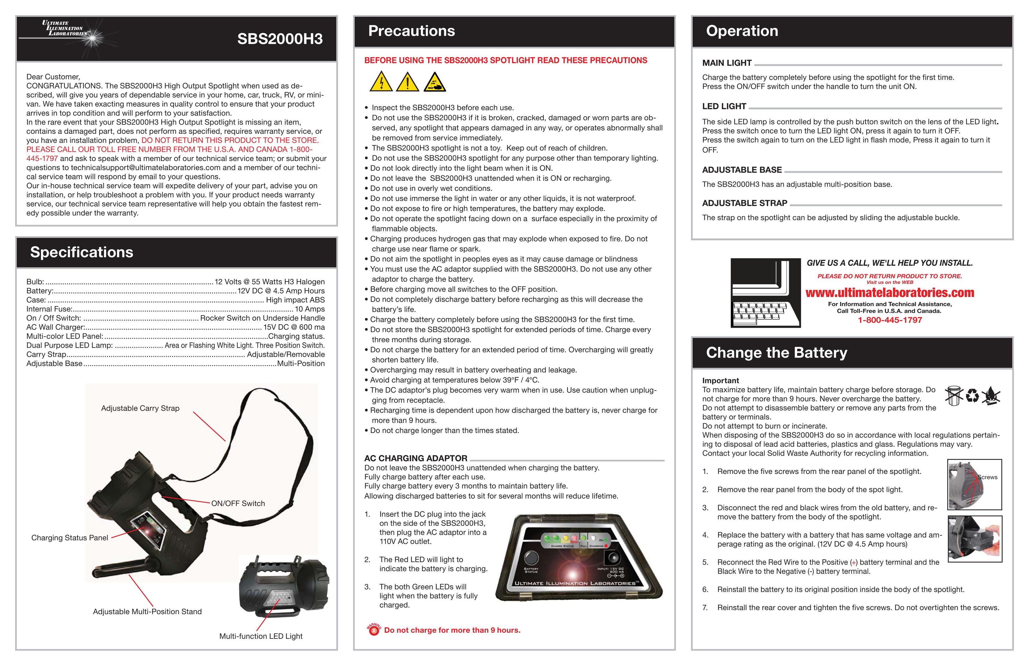 Roadmaster SBS2000H3 Work Light User Manual