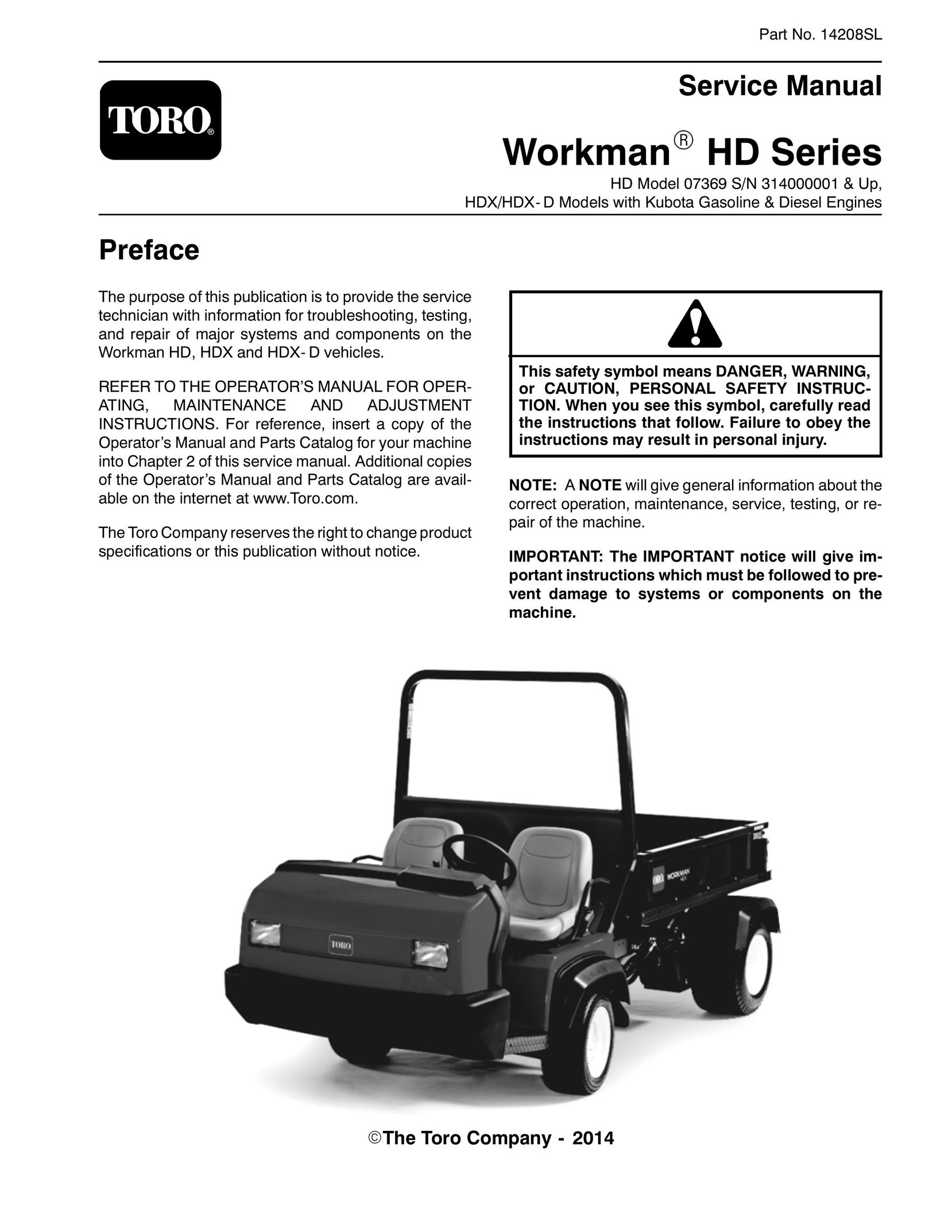 Toro HD 07369 S?N 3140000001 & up Work Light User Manual