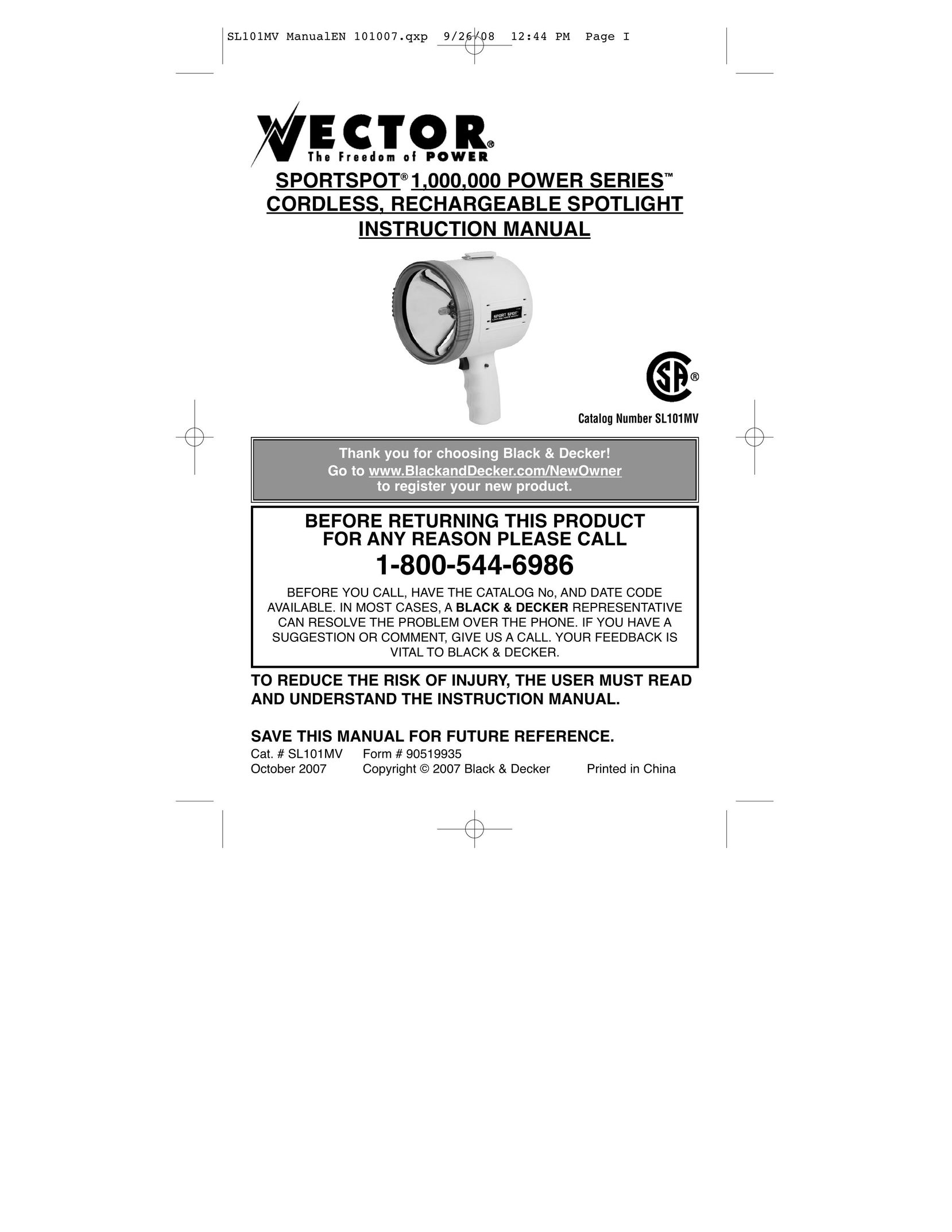 Vector 90519935 Work Light User Manual