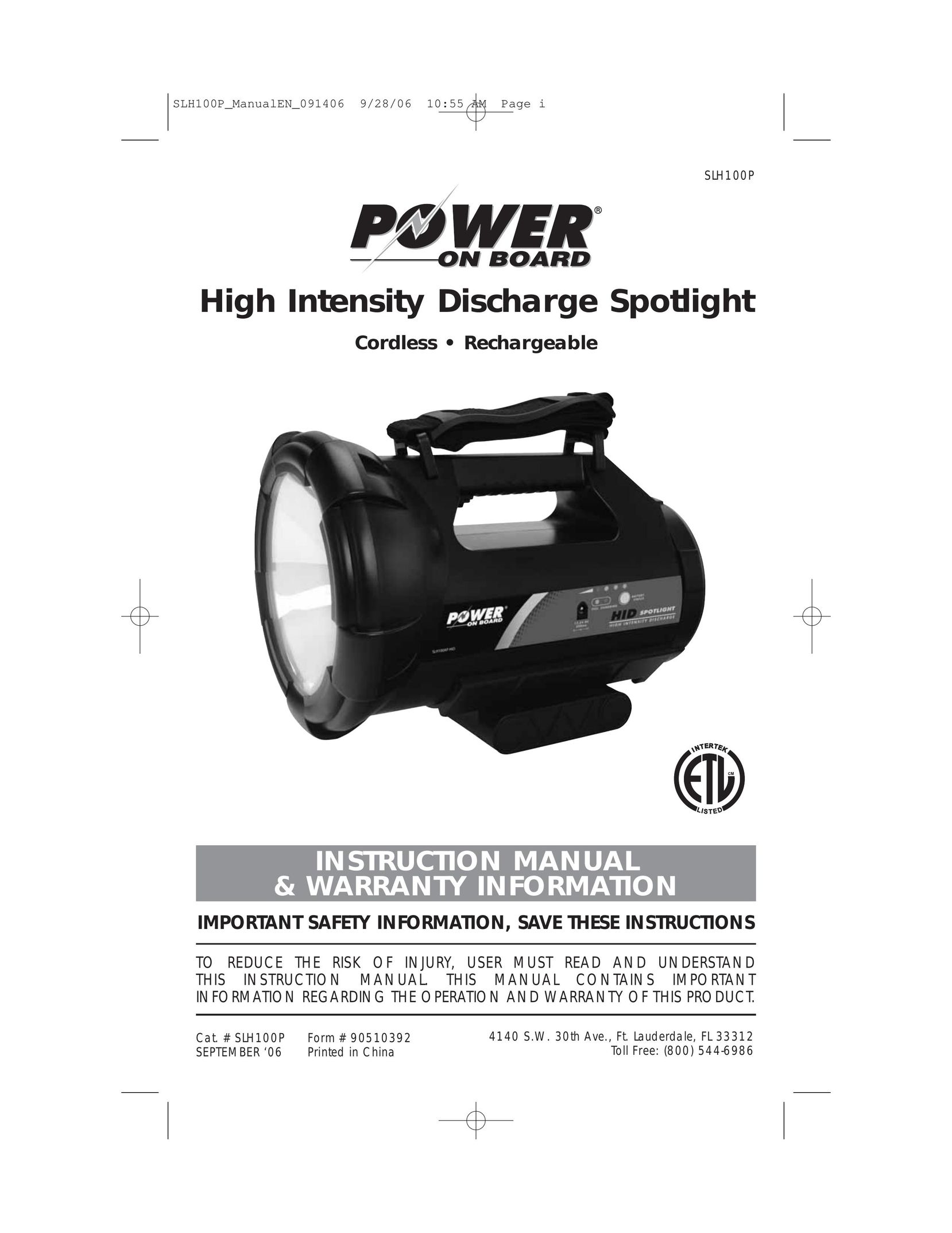 Vector SLH100P Work Light User Manual