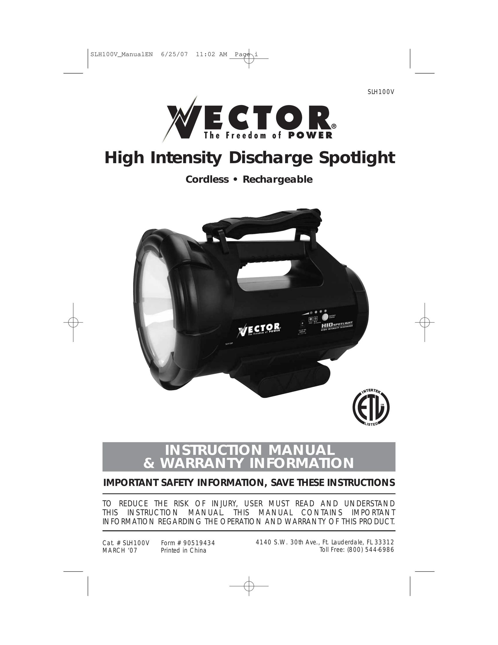 Vector SLH100V Work Light User Manual