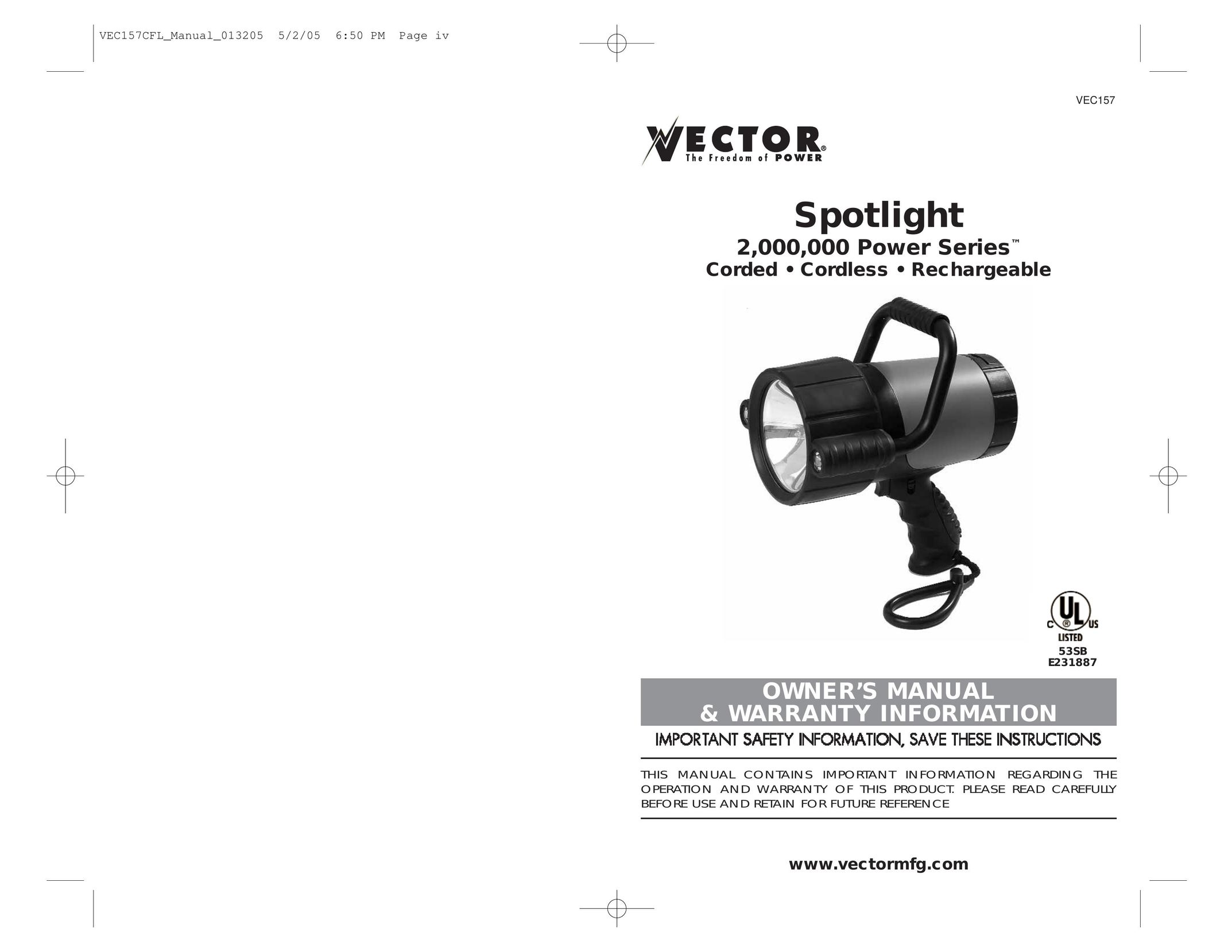 Vector VEC157 Work Light User Manual