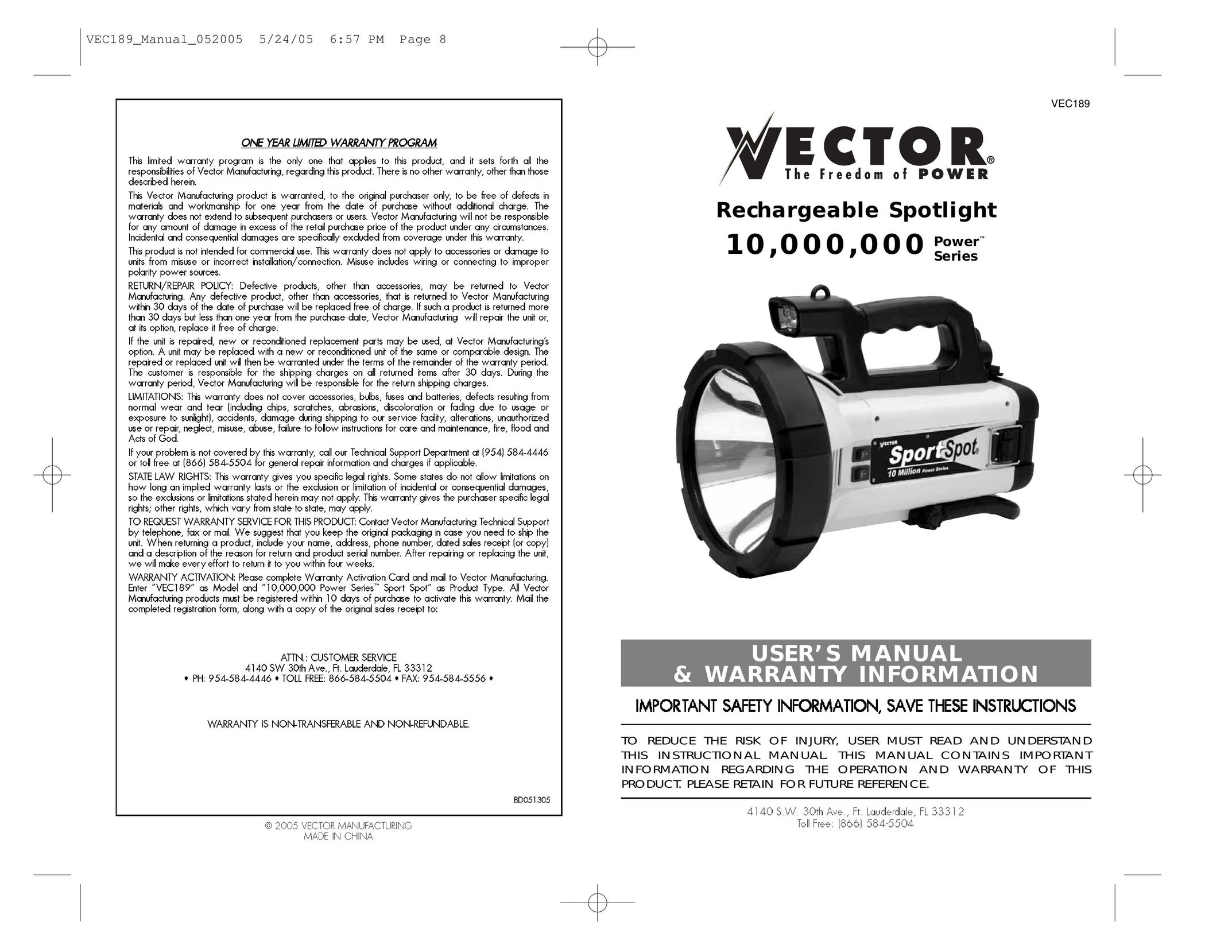 Vector VEC189 Work Light User Manual
