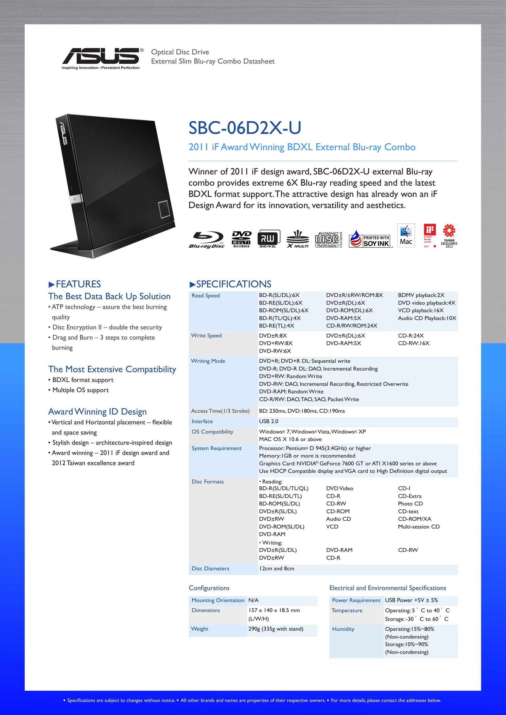 Asus SBC06D2XUBLKGAS Blu-ray Player User Manual