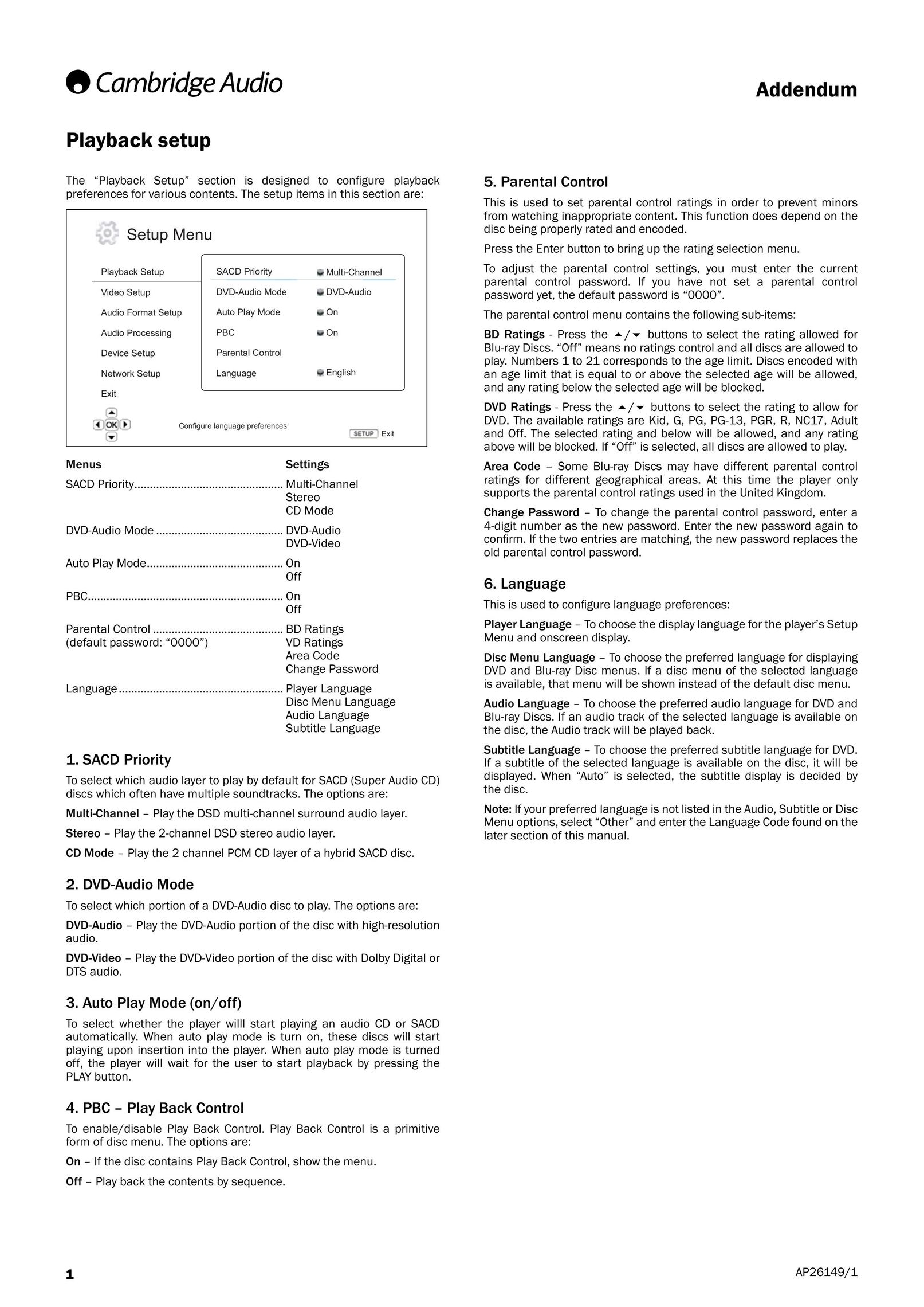 Cambridge Audio AP26149/1 Blu-ray Player User Manual