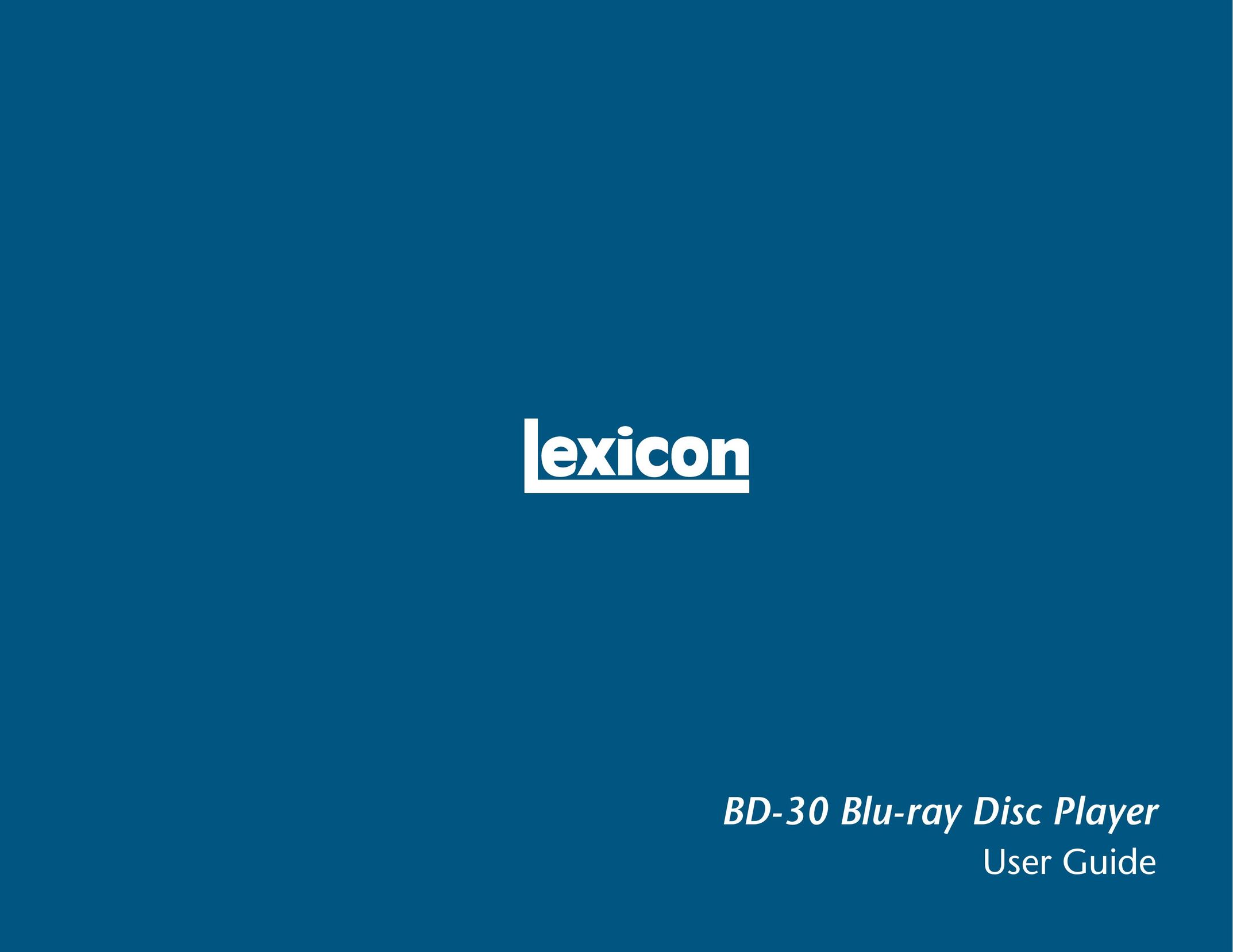 Lexicon BD-30 Blu-ray Player User Manual