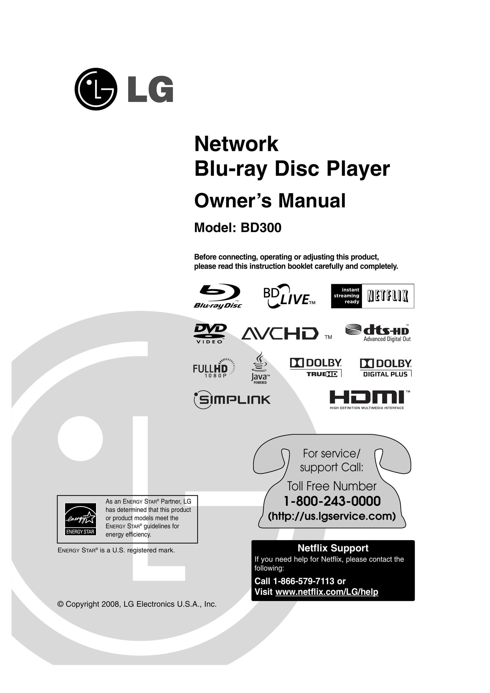 LG Electronics BD300 Blu-ray Player User Manual