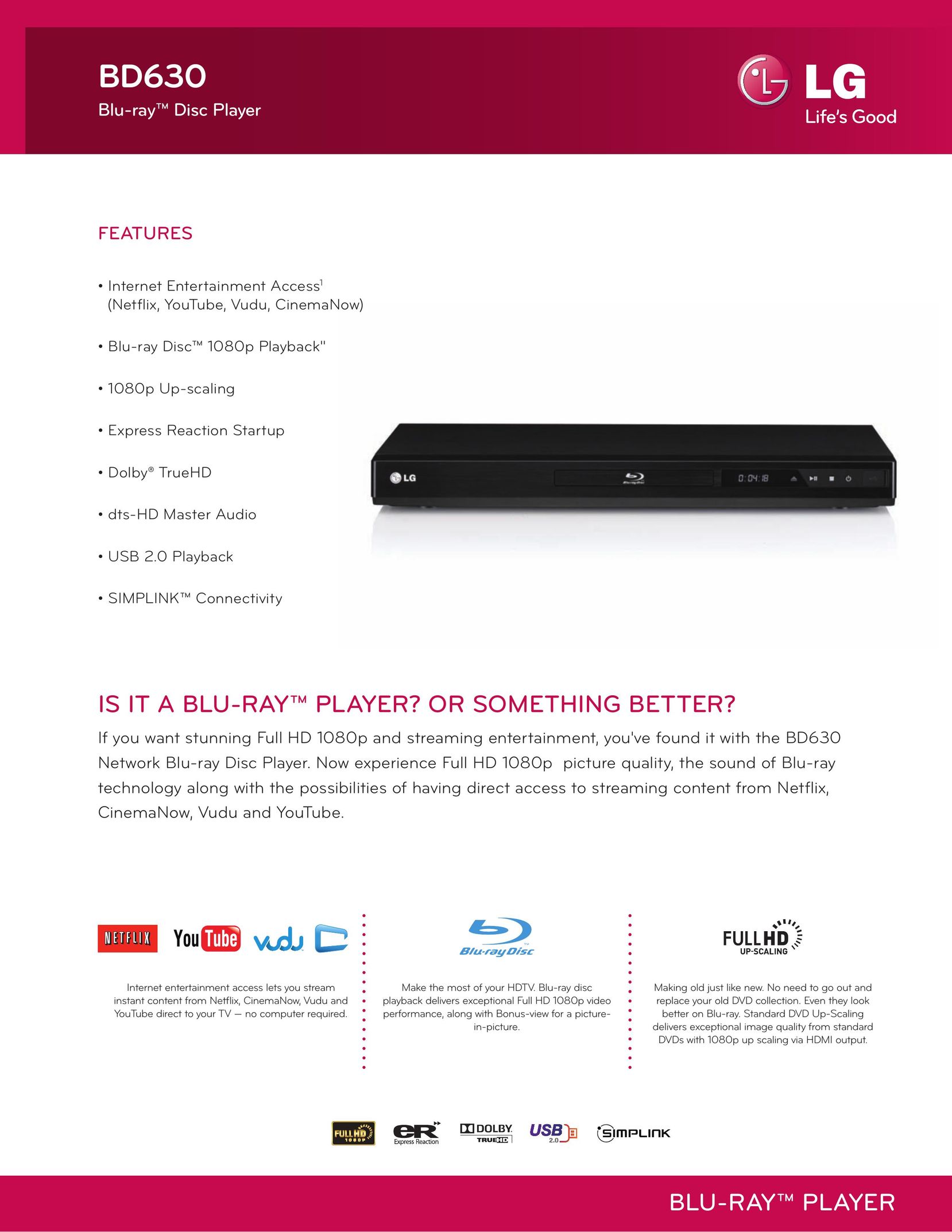 LG Electronics BD630 Blu-ray Player User Manual