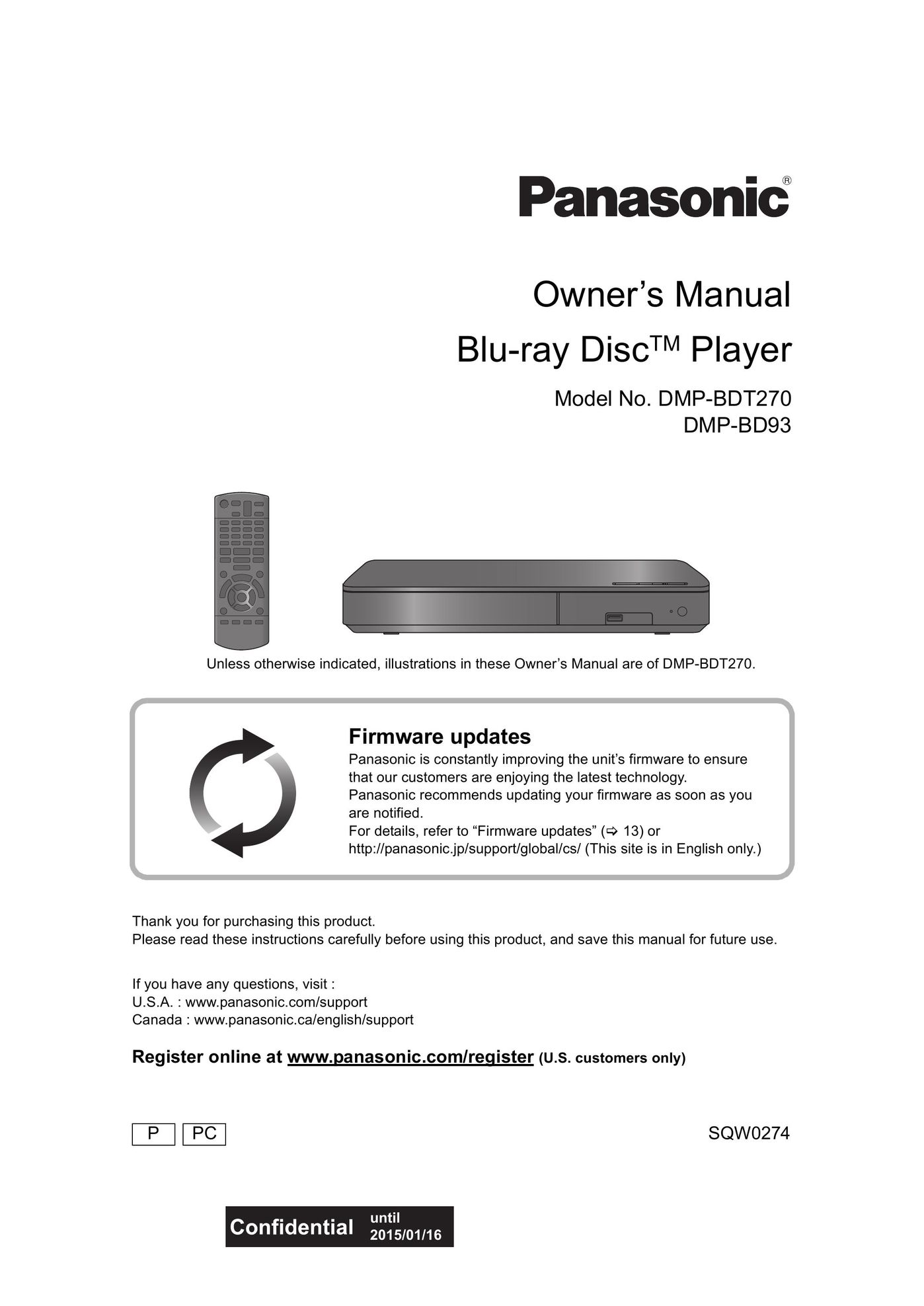 Panasonic DMP-BD93 Blu-ray Player User Manual