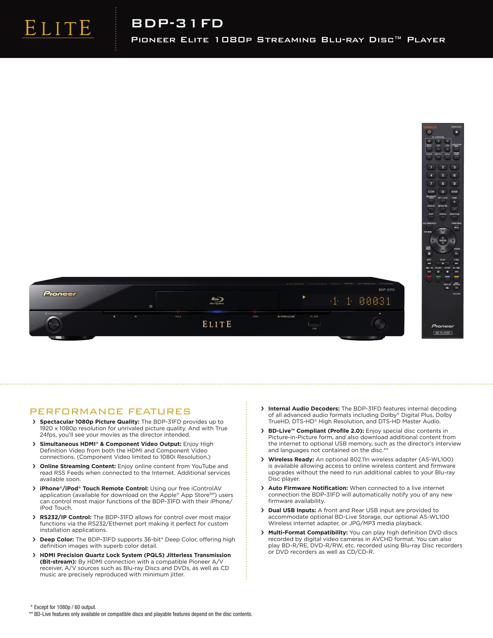 Pioneer BDP-31FD Blu-ray Player User Manual