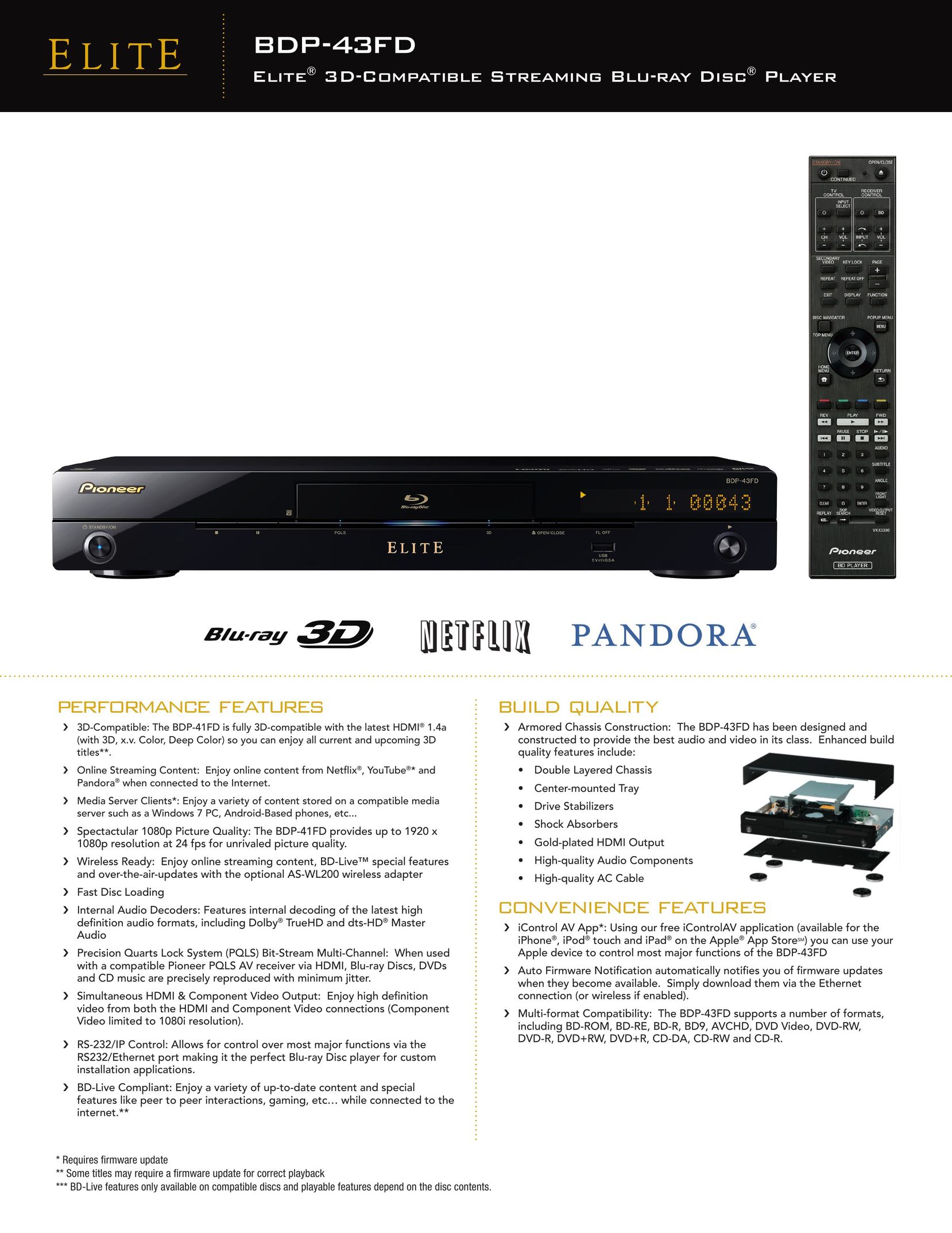 Pioneer BDP-43FD Blu-ray Player User Manual