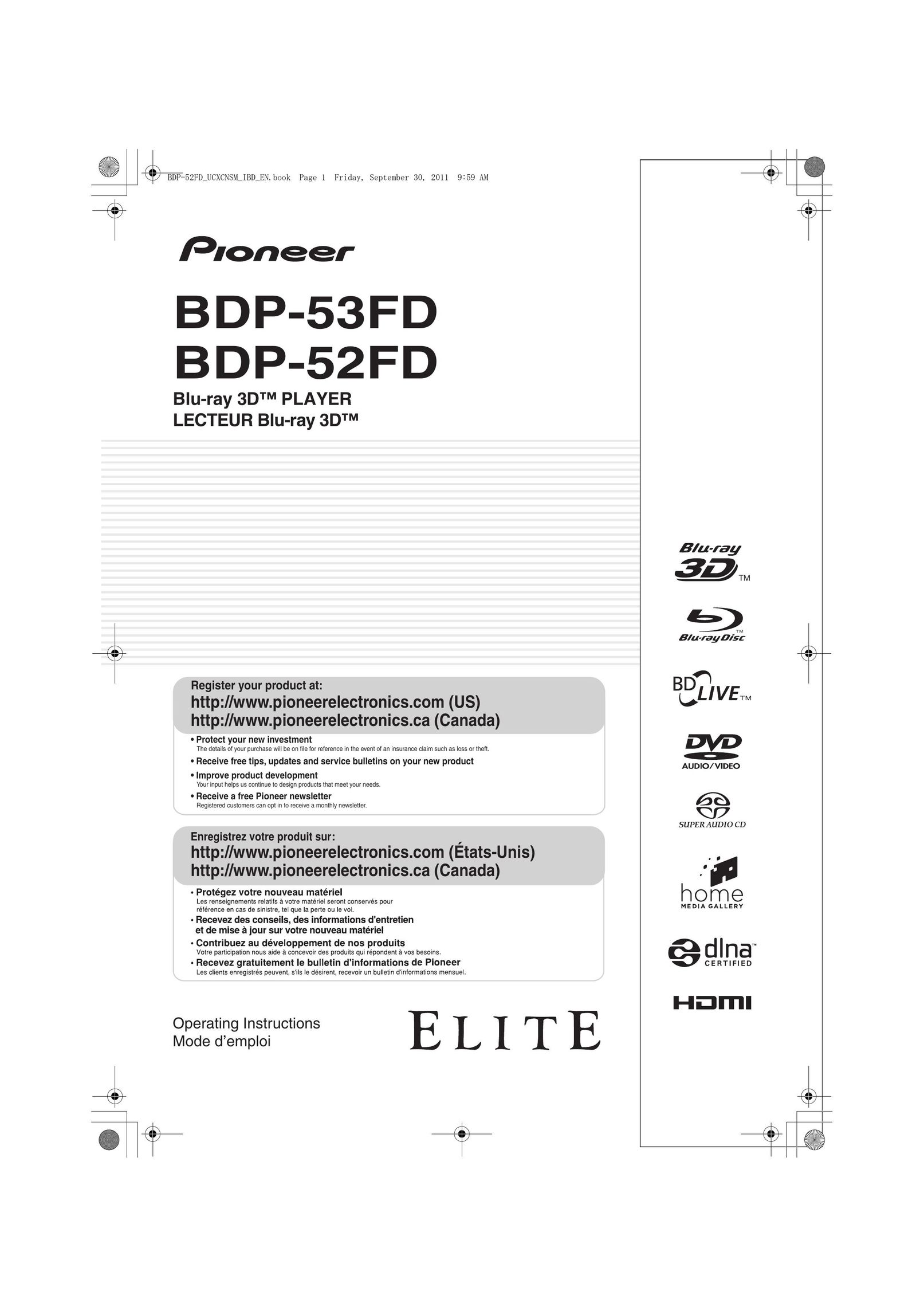 Pioneer BDP-53FD Blu-ray Player User Manual