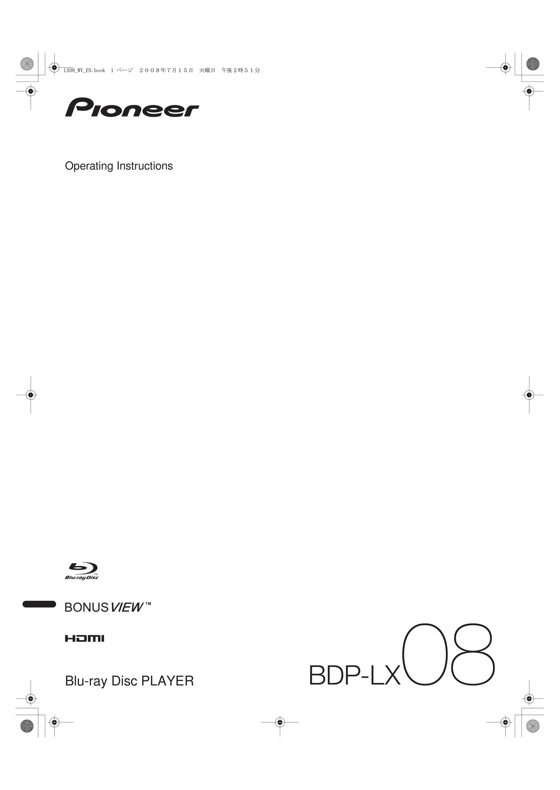Pioneer BDP-LX08 Blu-ray Player User Manual