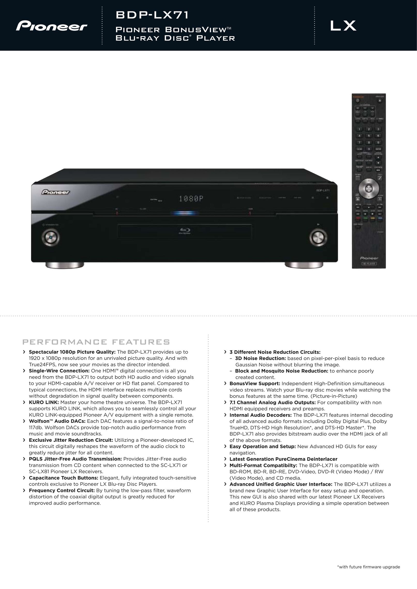Pioneer BDP-LX71 Blu-ray Player User Manual