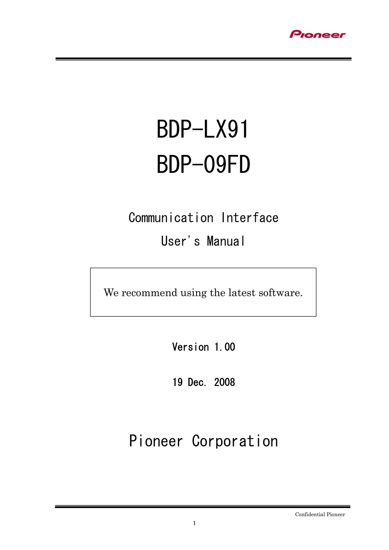 Pioneer BDP-LX91 Blu-ray Player User Manual