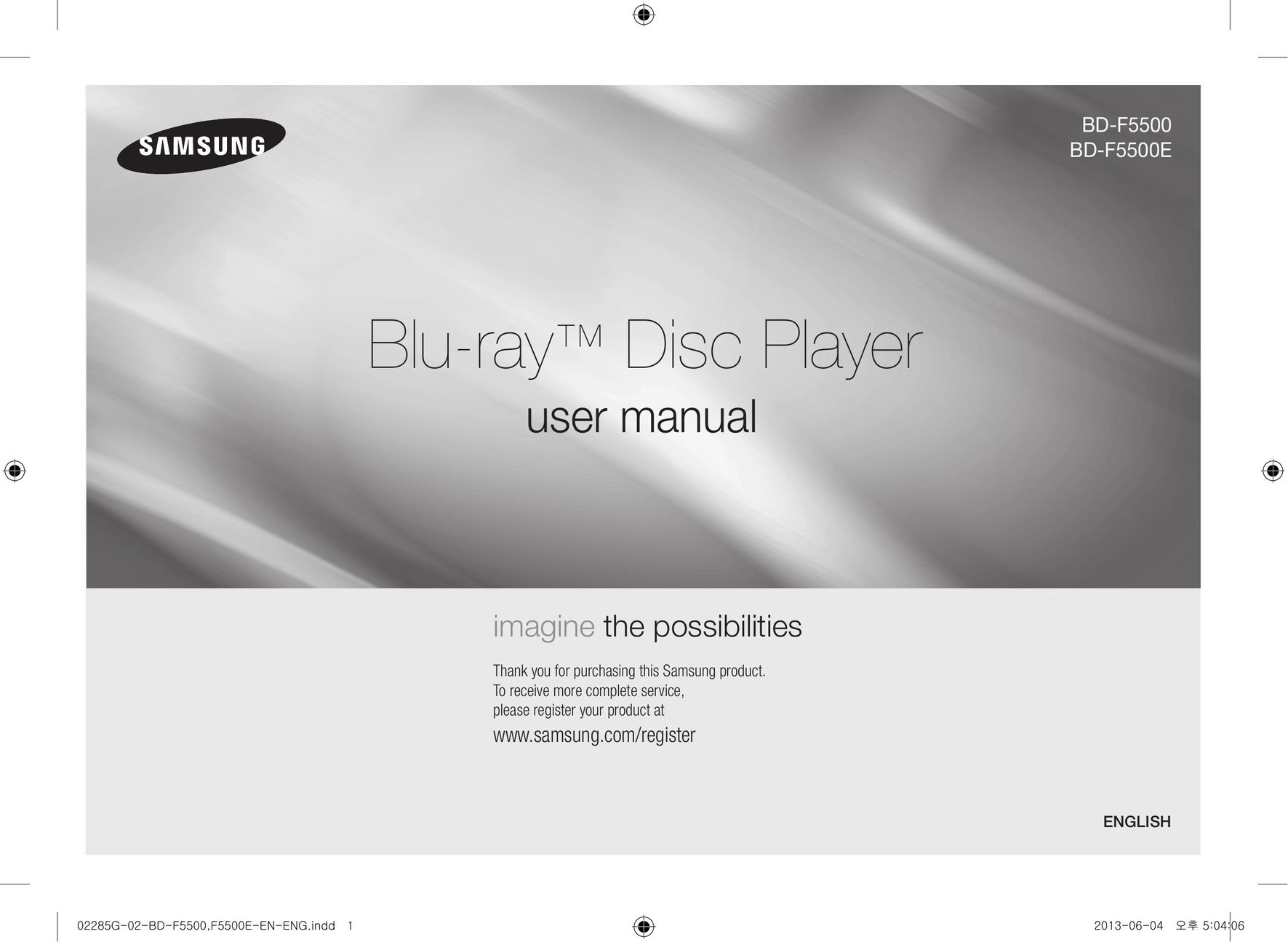Samsung BD-f5500e Blu-ray Player User Manual