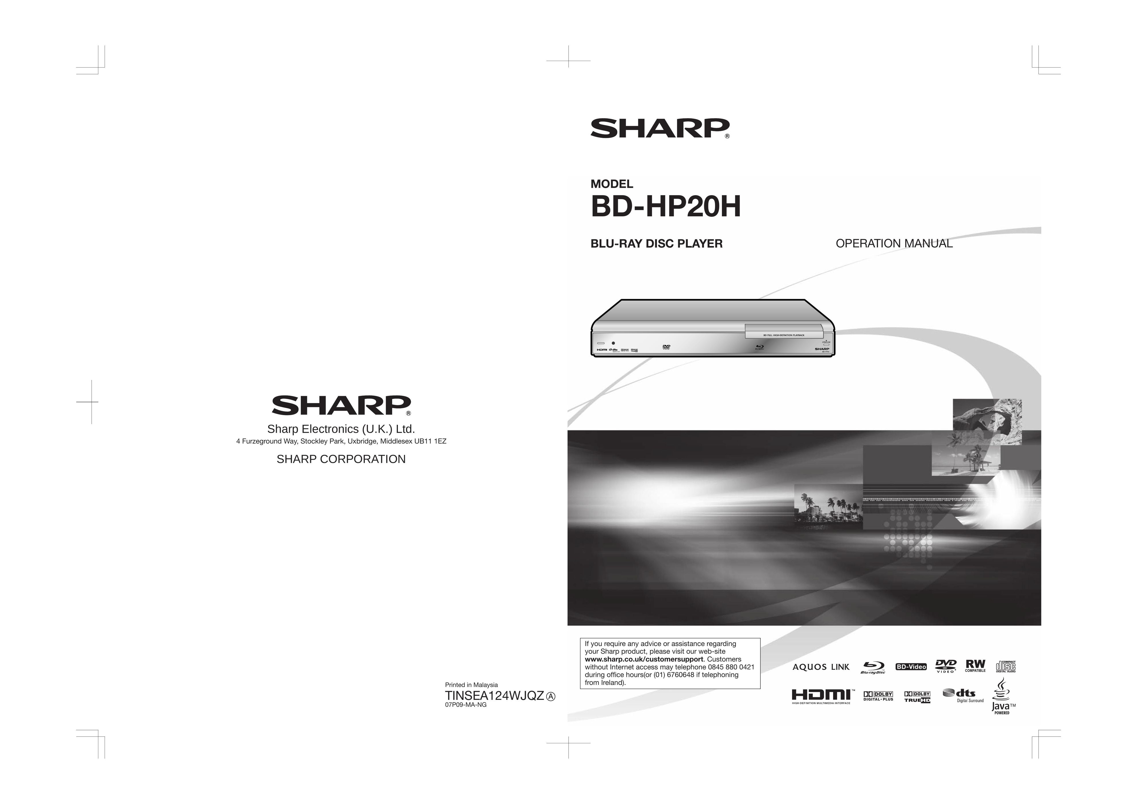 Sharp BD-HP20H Blu-ray Player User Manual