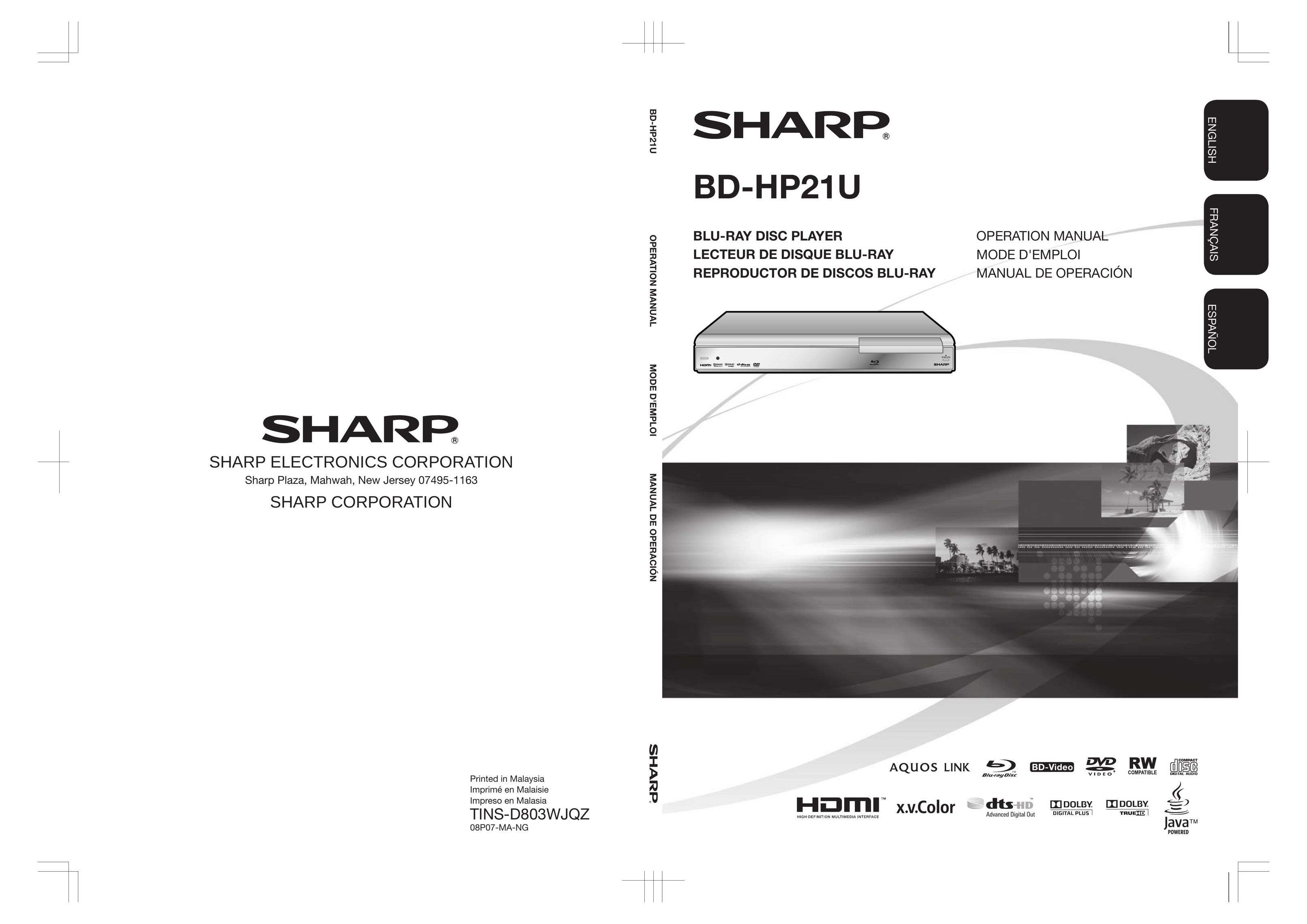 Sharp BD-HP21U Blu-ray Player User Manual