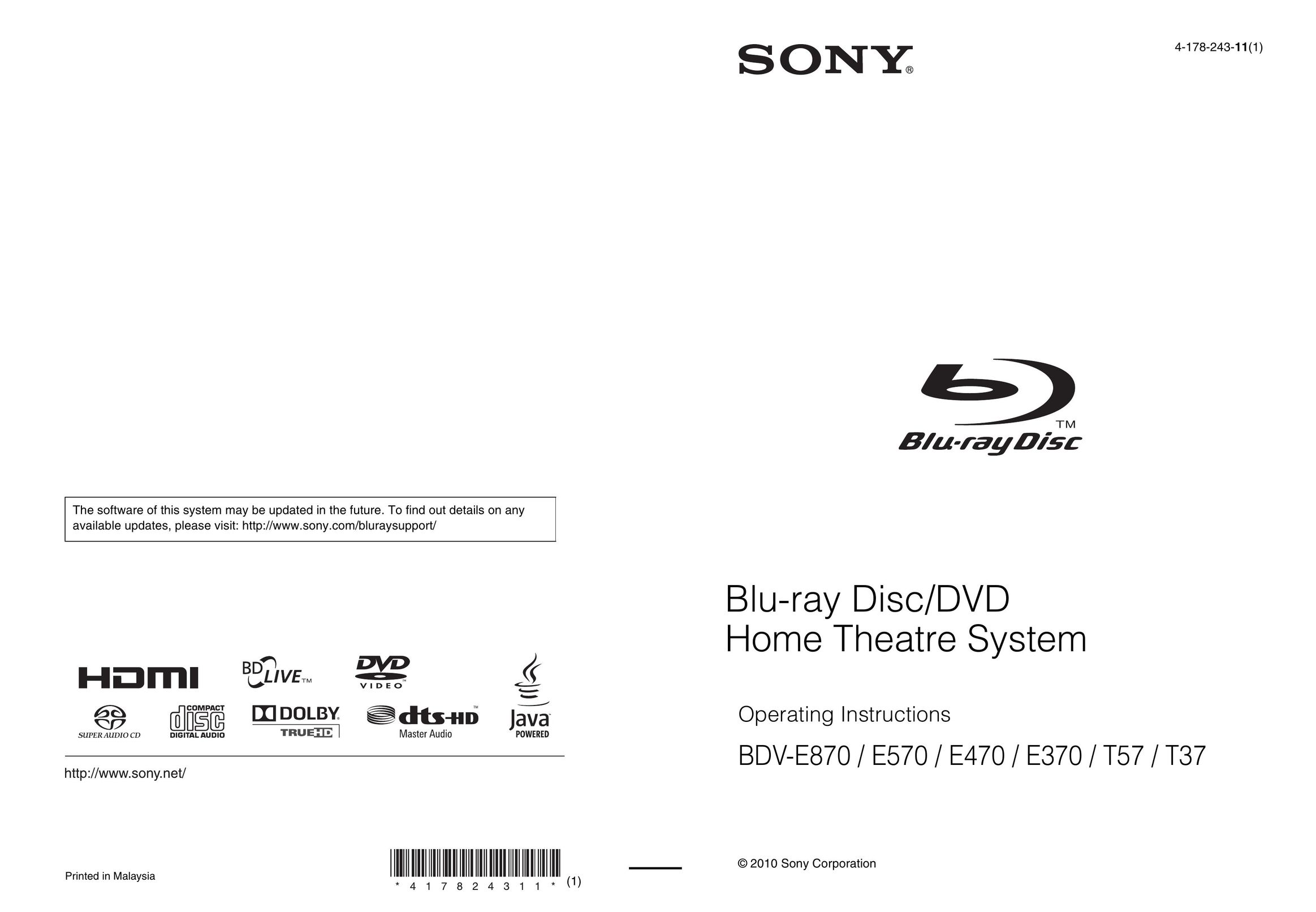 Sony 4-178-243-1 Blu-ray Player User Manual