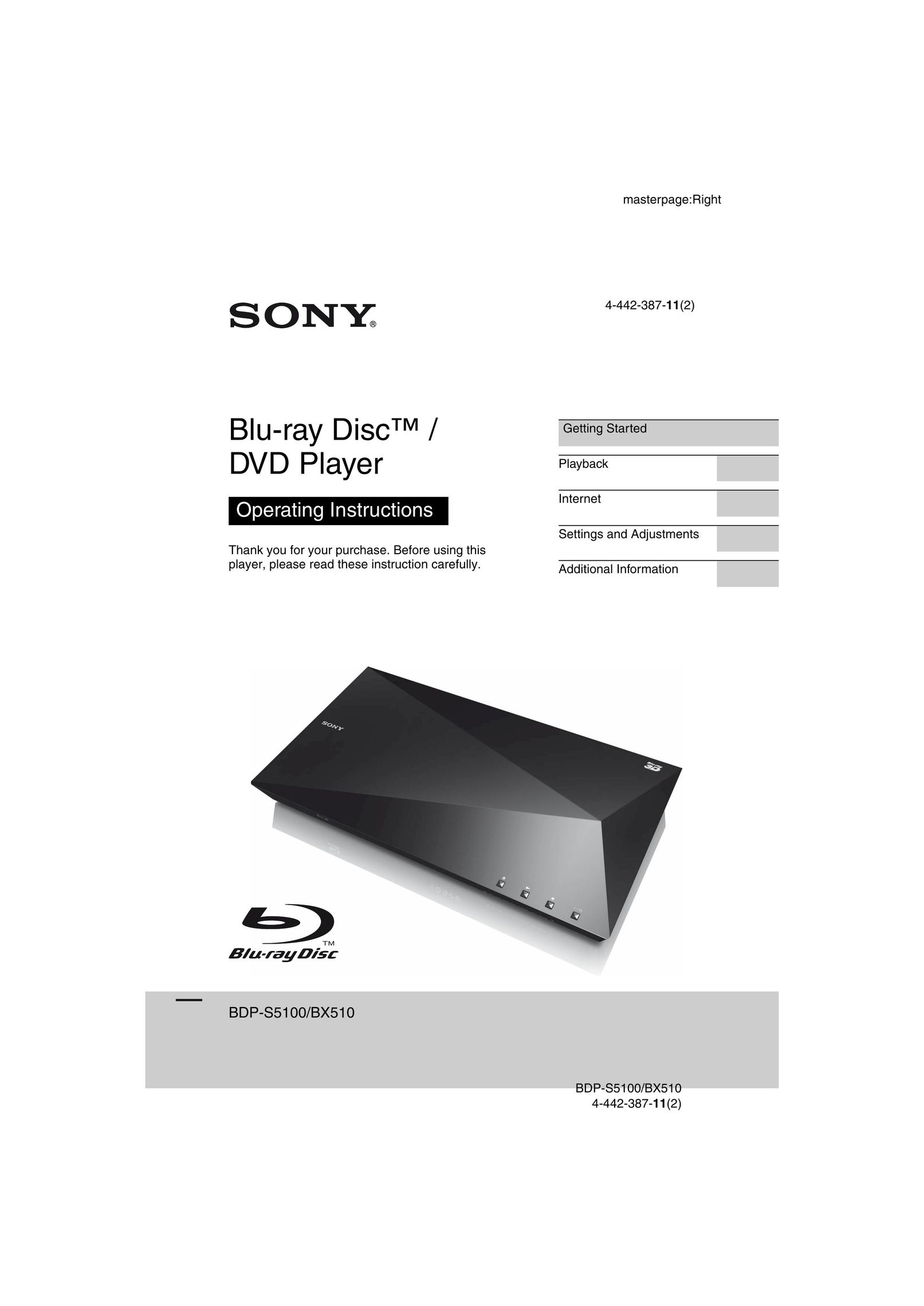 Sony BDP-BX510 Blu-ray Player User Manual