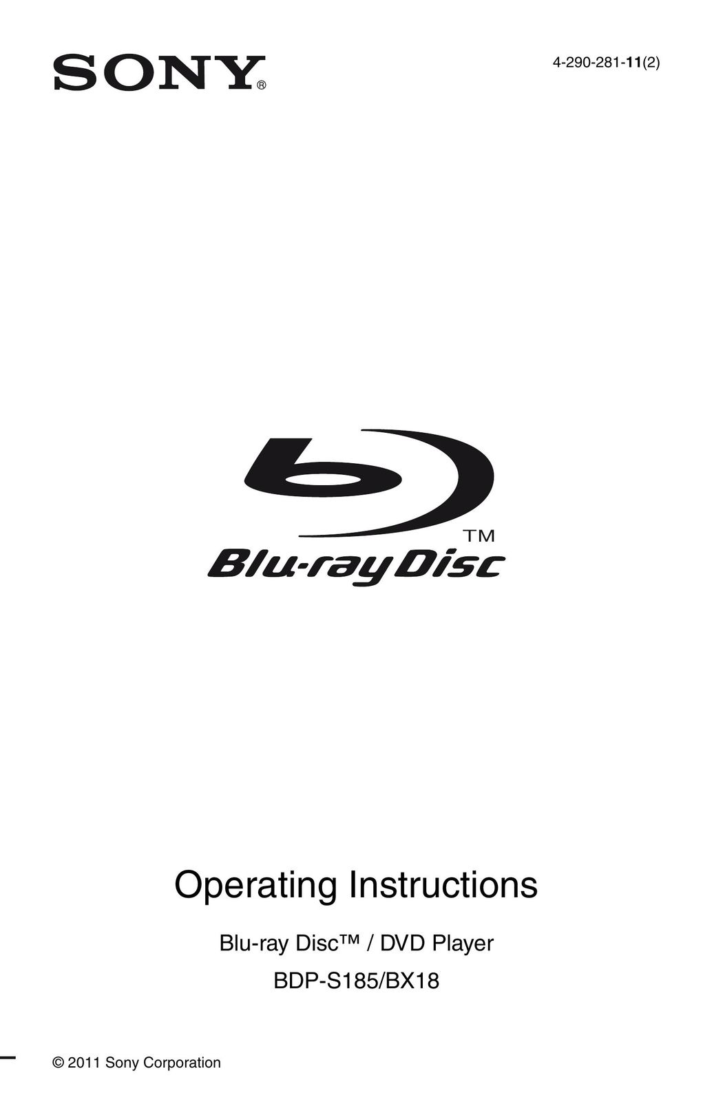 Sony BDP-S185/BX18 Blu-ray Player User Manual