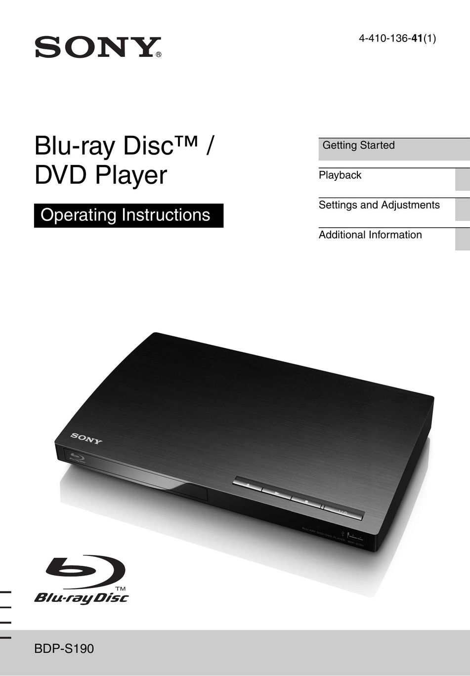 Sony BDP-S190 Blu-ray Player User Manual