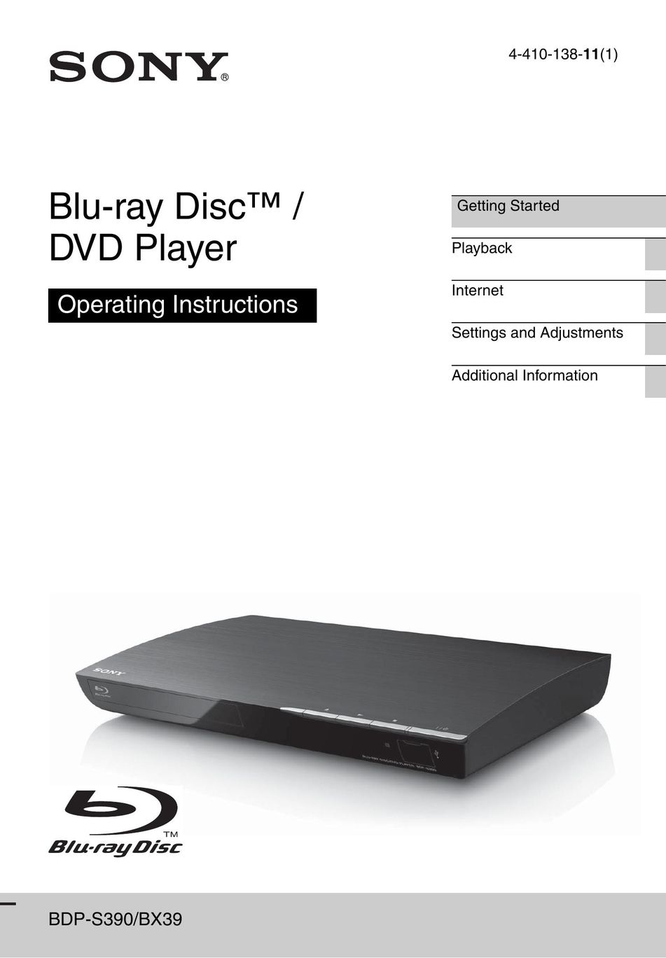 Sony BDP-S390 Blu-ray Player User Manual