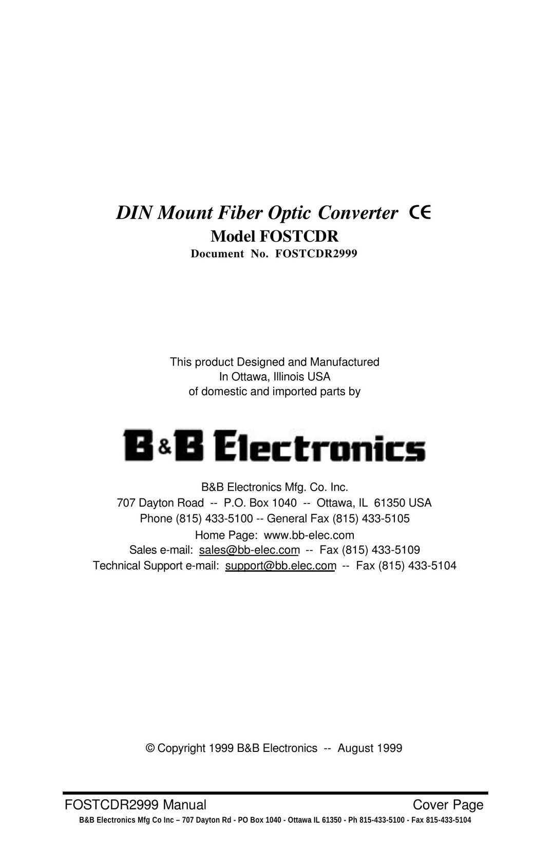 B&B Electronics FOSTCDR Cable Box User Manual