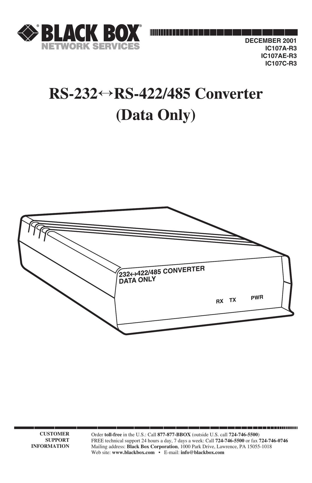 Black Box IC107C-R3 Cable Box User Manual