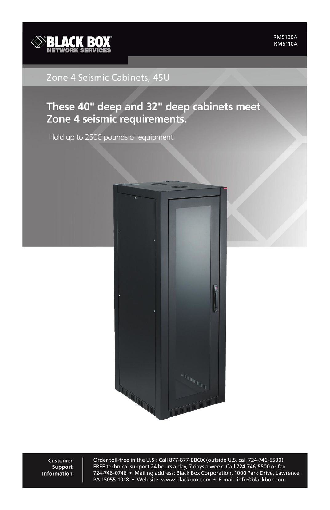 Black Box Zone 4 Seismic Cabinets, 45U Cable Box User Manual