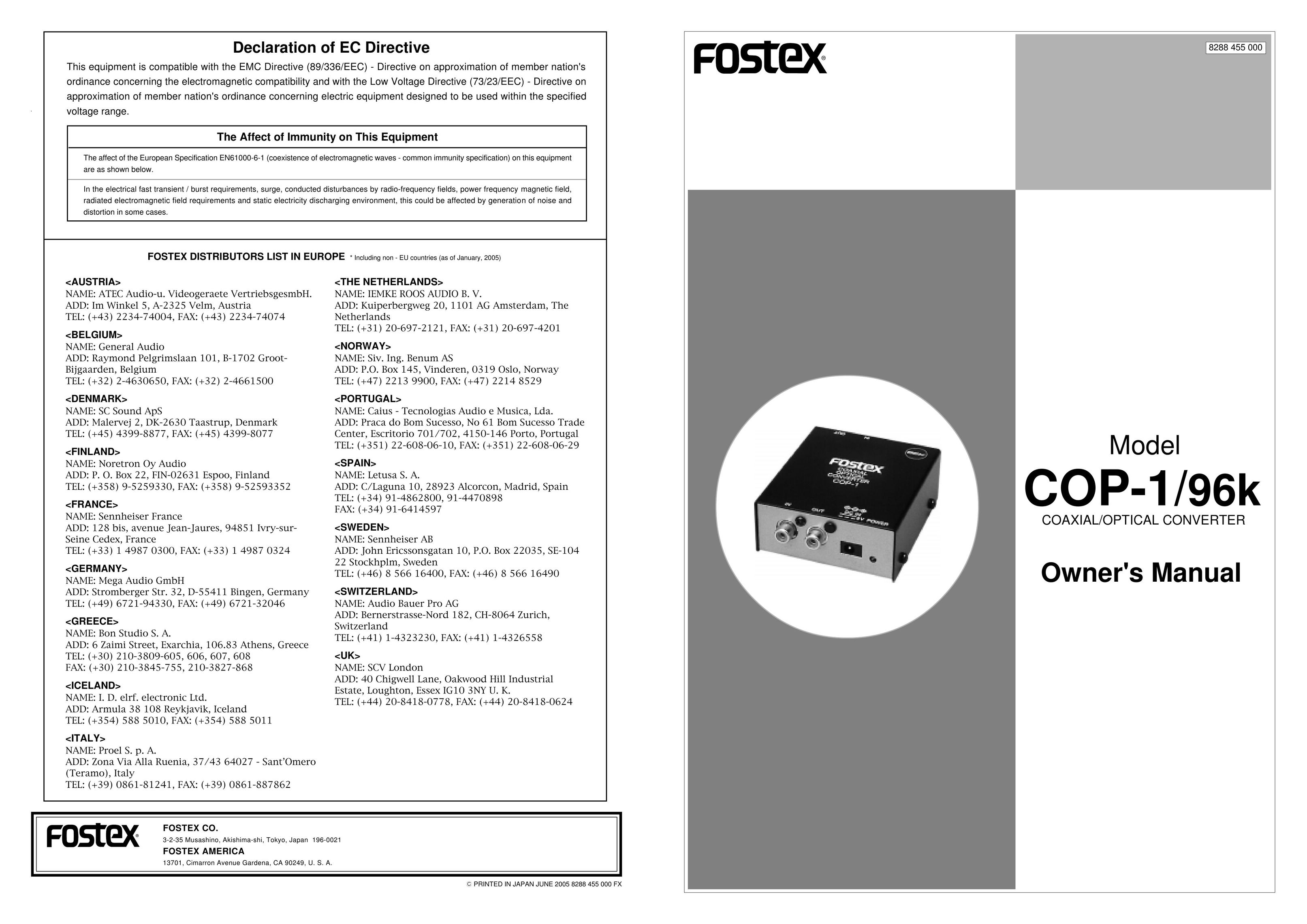 Fostex COP-1/96K Cable Box User Manual