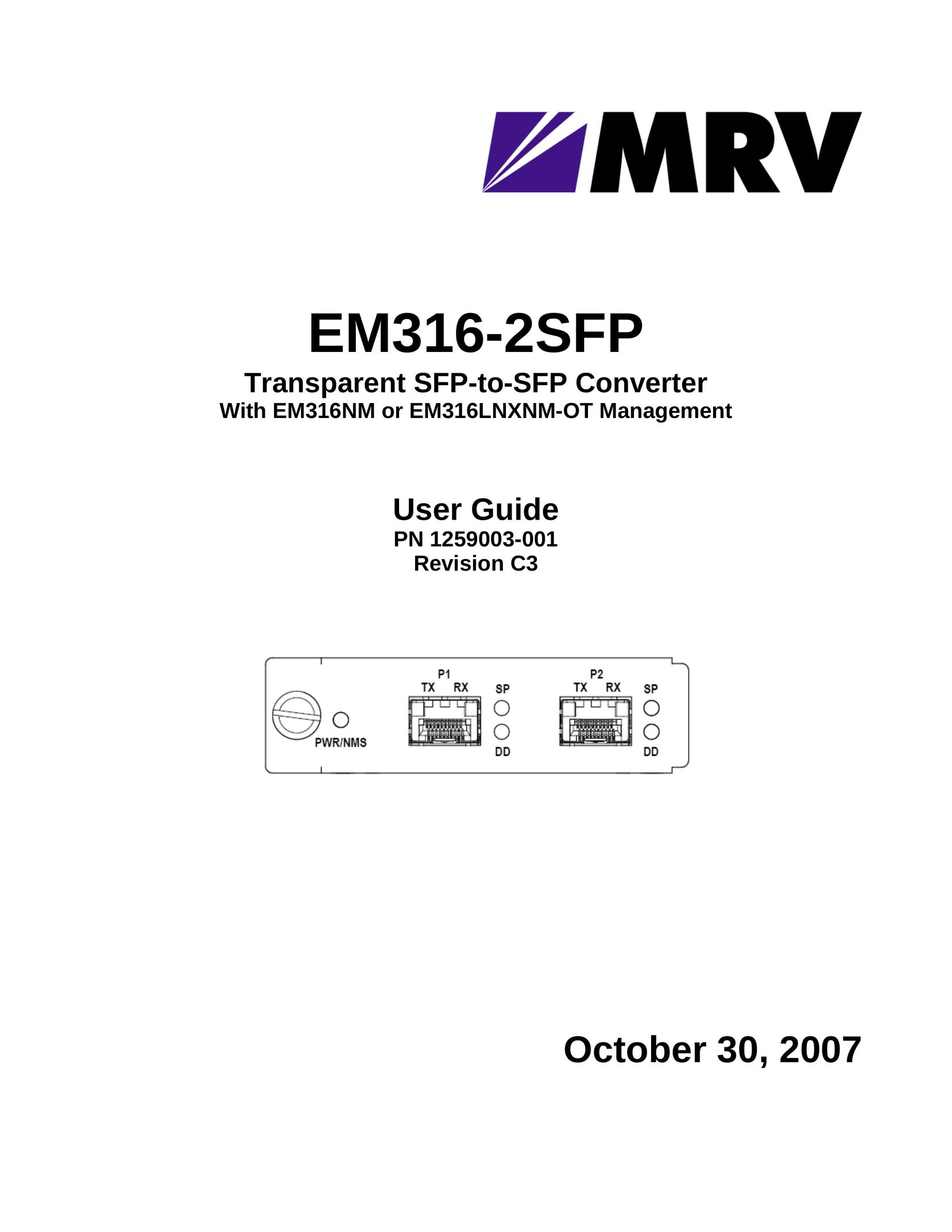 MRV Communications EM316-2SFP Cable Box User Manual