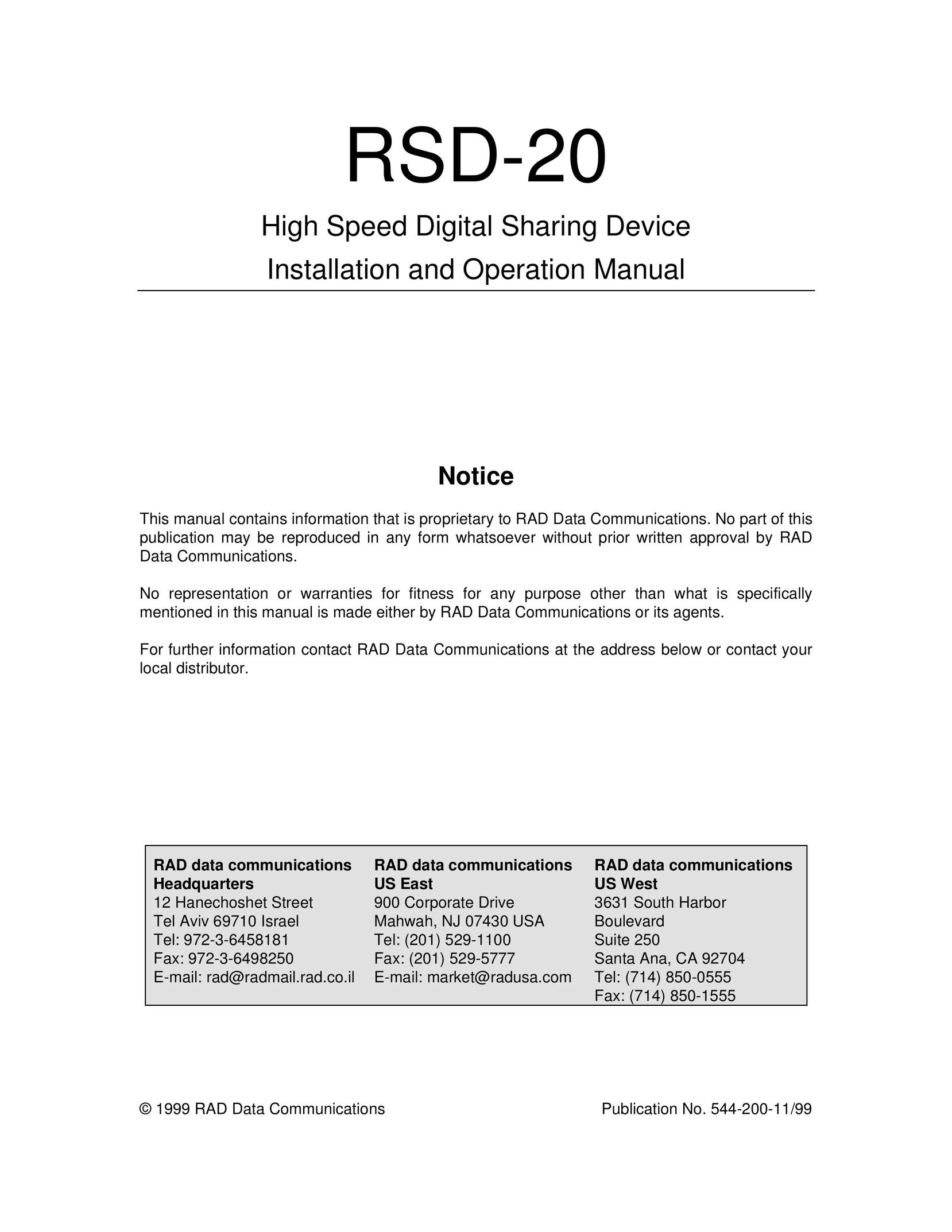 RAD Data comm RSD-20 Cable Box User Manual
