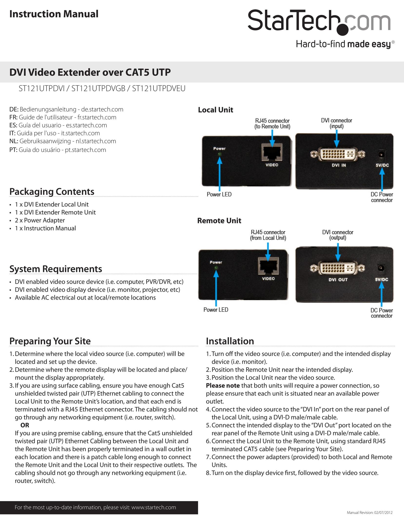 StarTech.com ST121UTPDVGB Cable Box User Manual