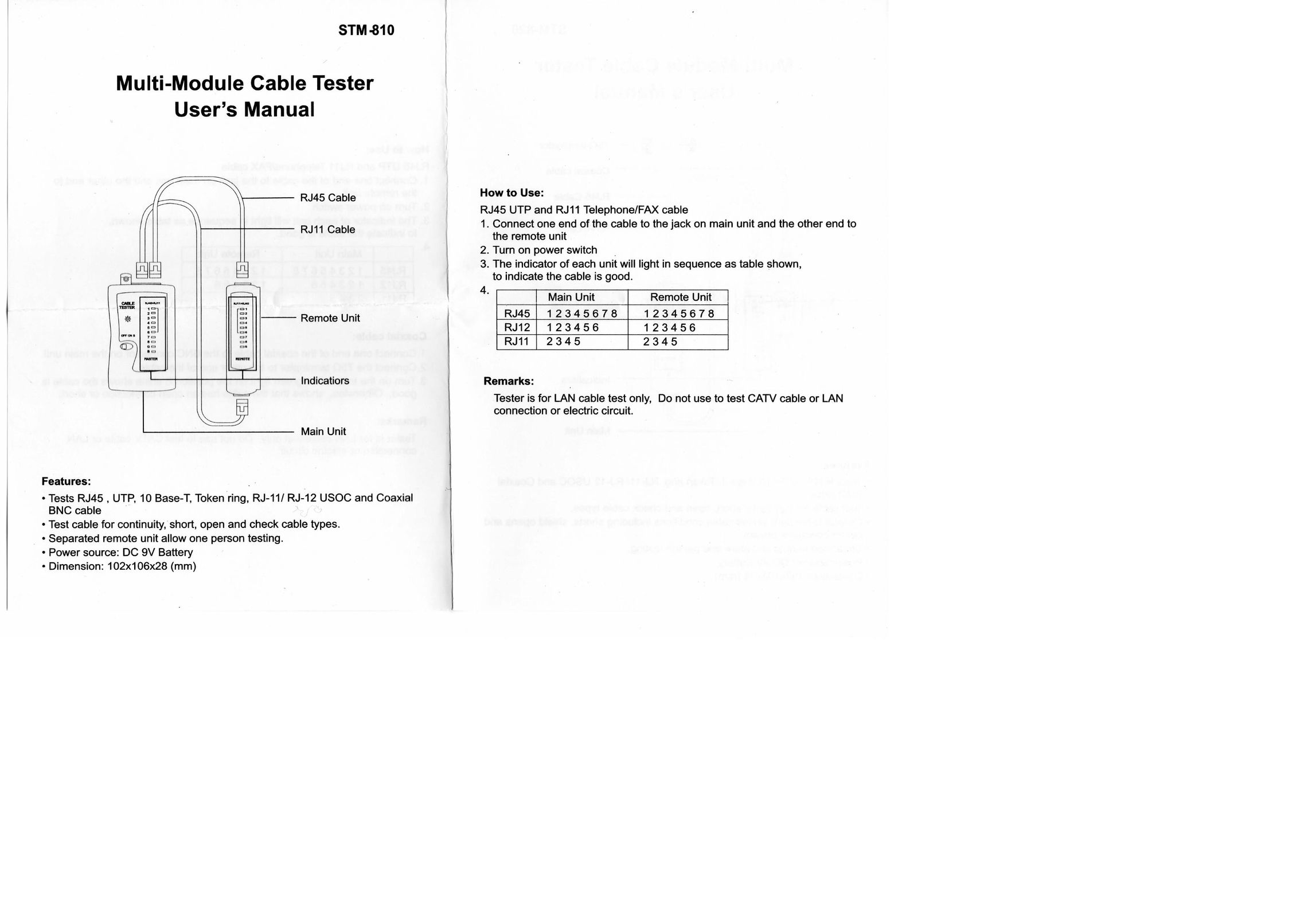 Syba Tech stm-810 Cable Box User Manual
