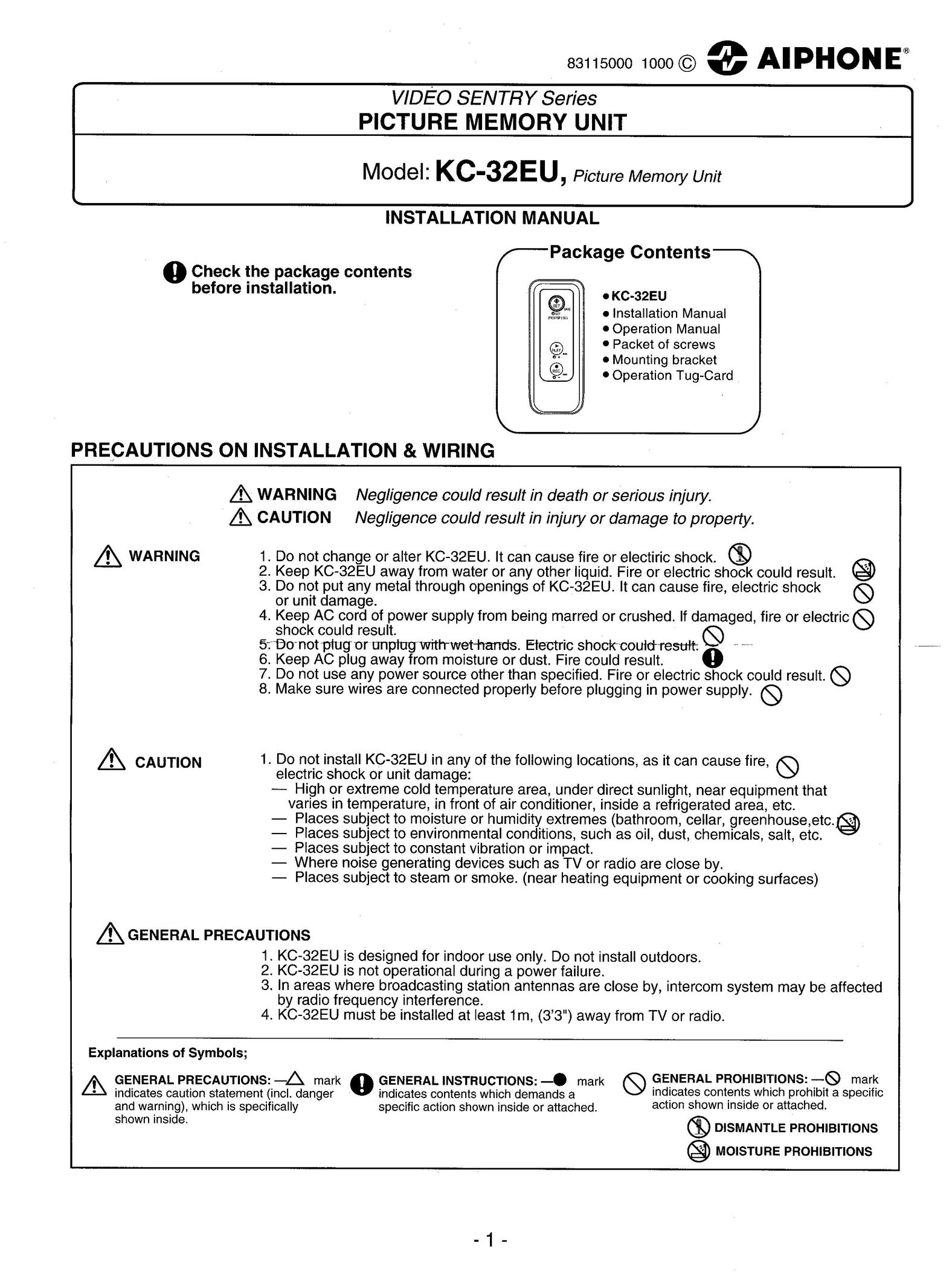 Aiphone KC-32EU CRT Television User Manual