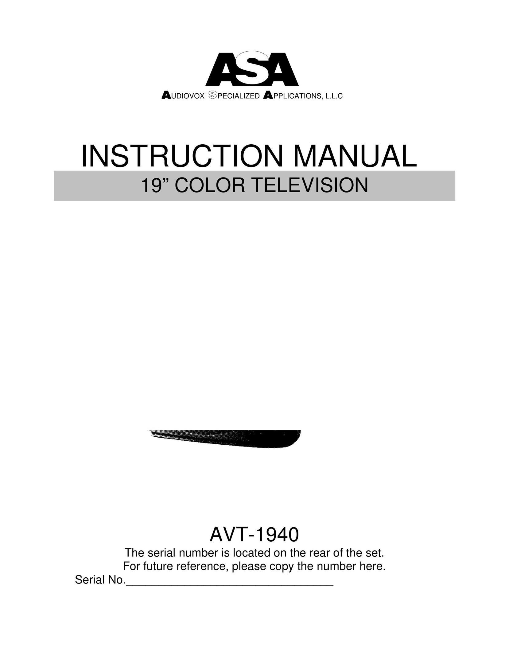 ASA Electronics AVT-1940 CRT Television User Manual