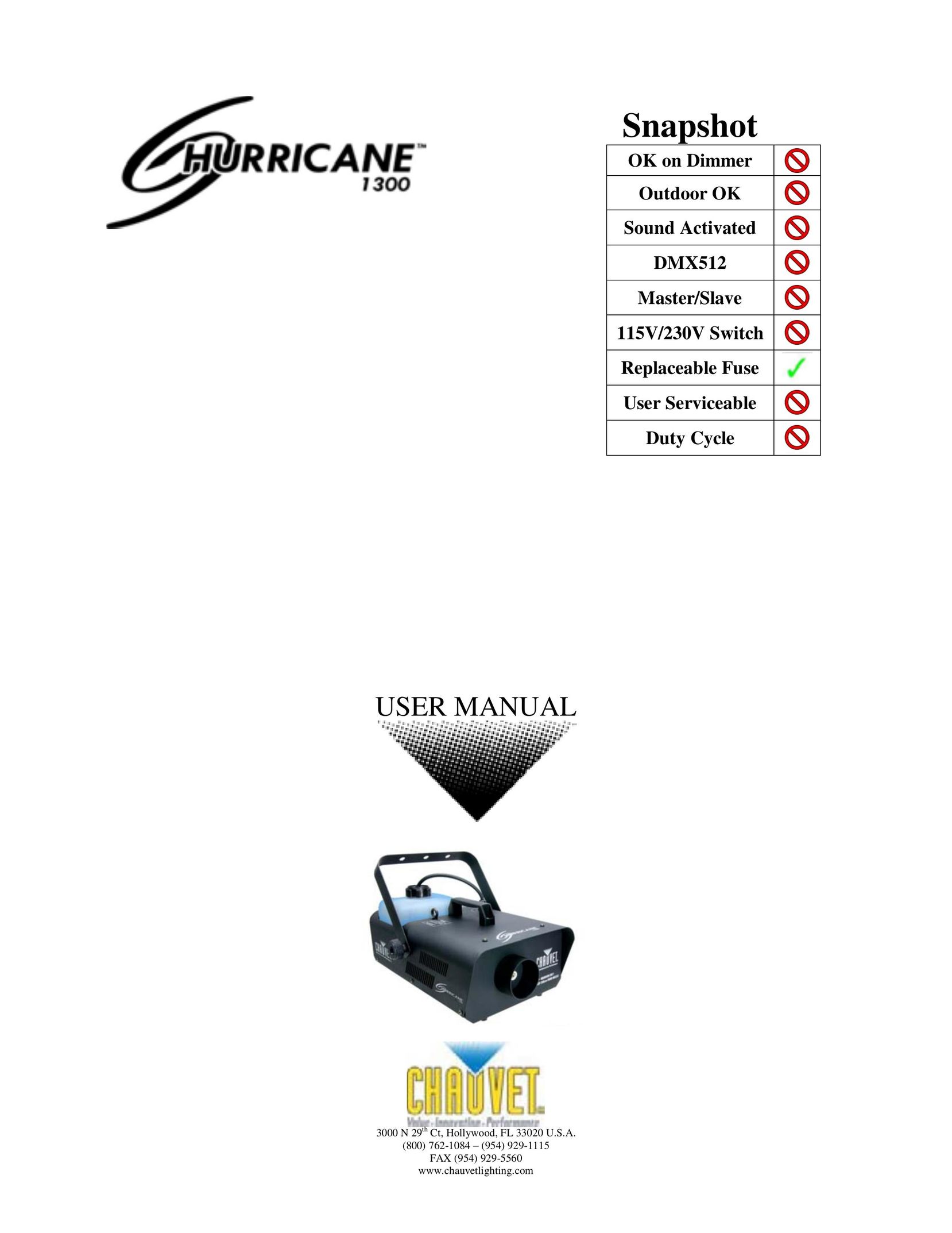 Chauvet Hurricane 1300 CRT Television User Manual