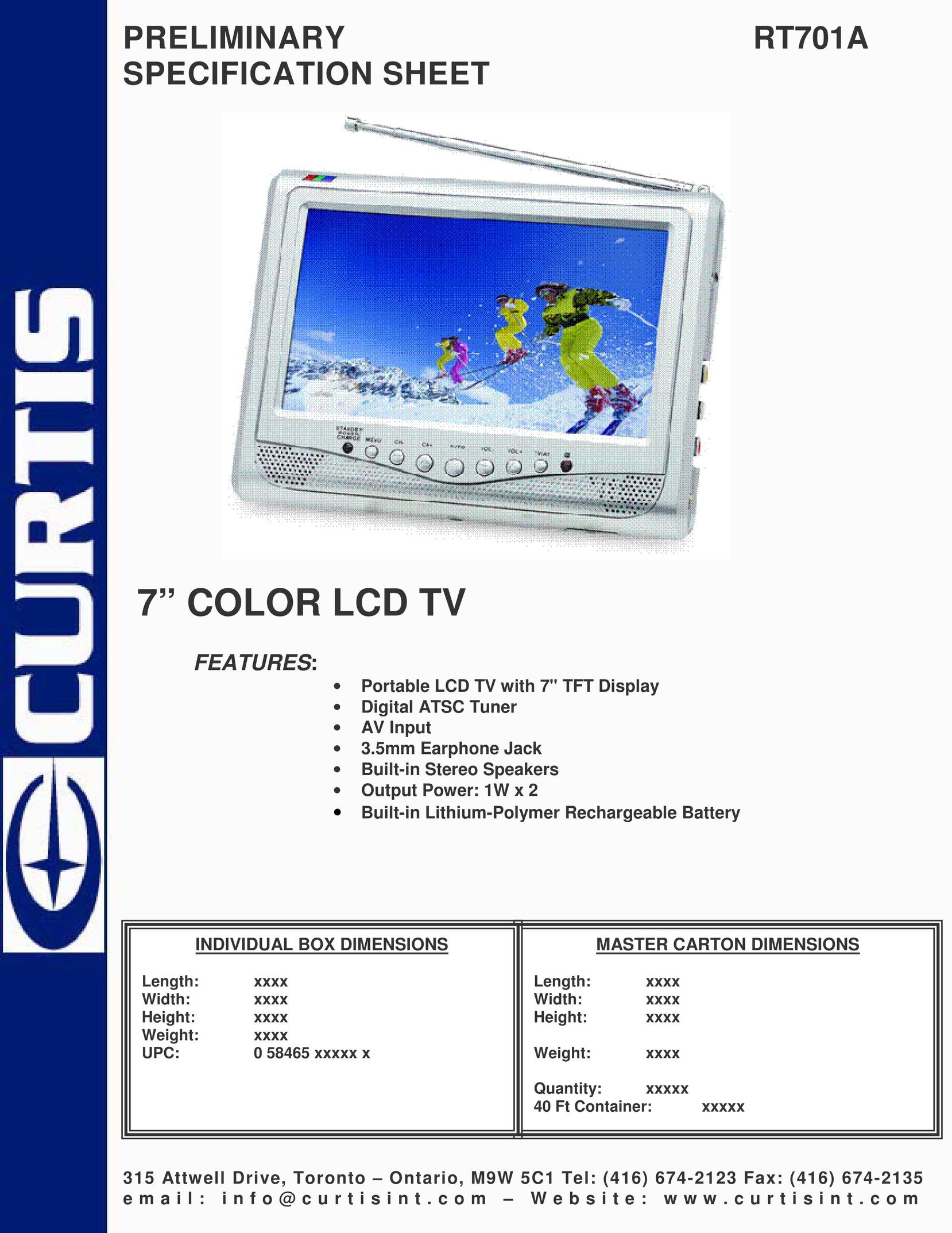 Curtis RT701A CRT Television User Manual
