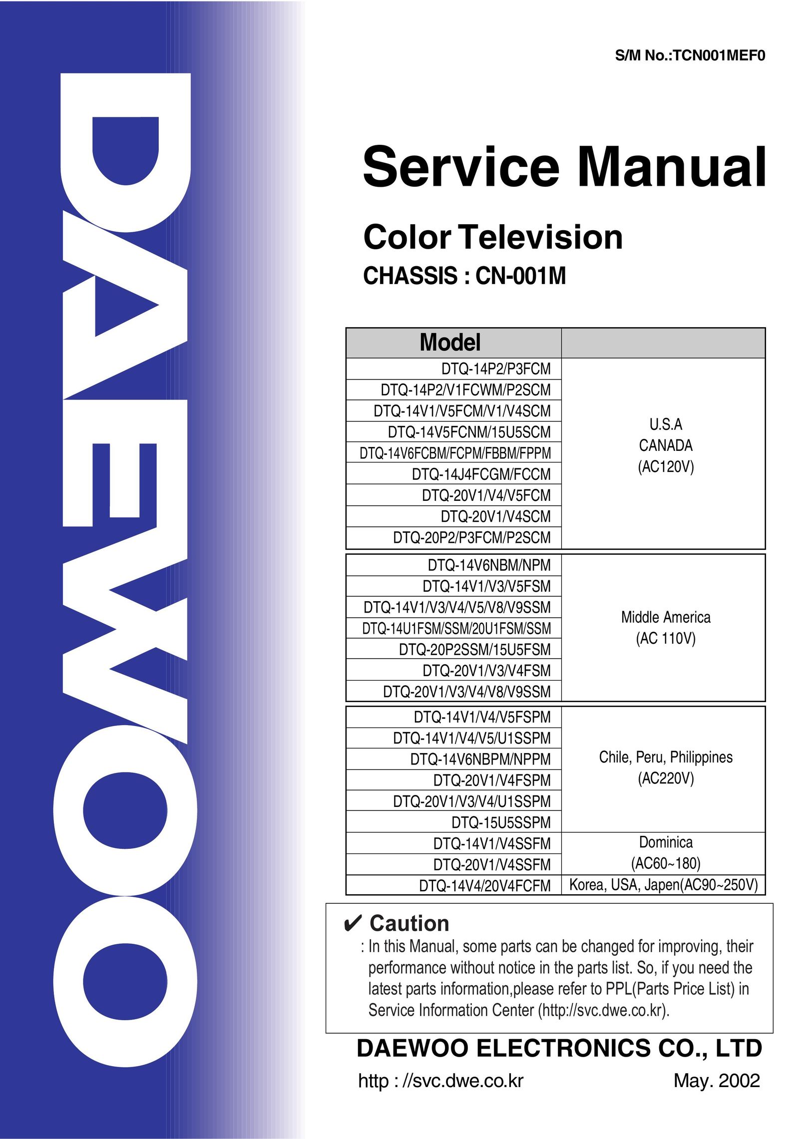 Daewoo CN-001M CRT Television User Manual