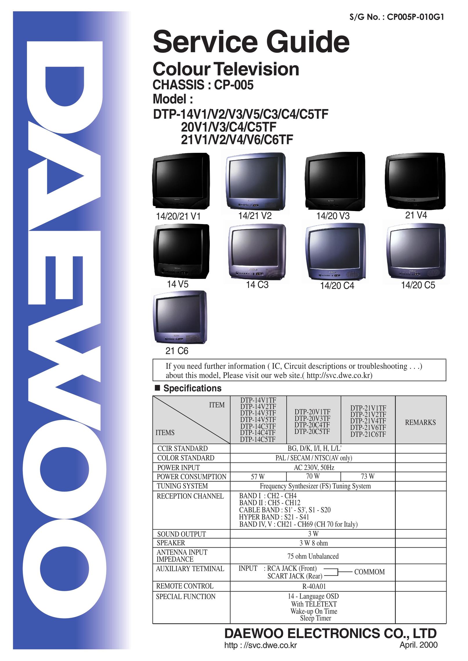 Daewoo CP005P-010G1 CRT Television User Manual