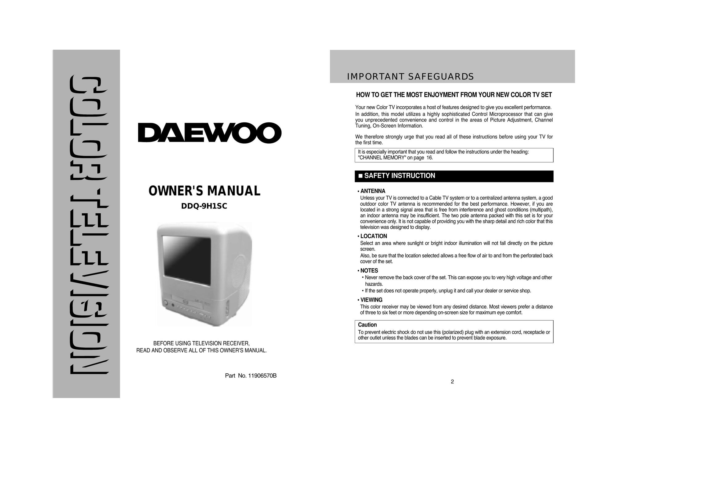 Daewoo DDQ-9H1SC CRT Television User Manual
